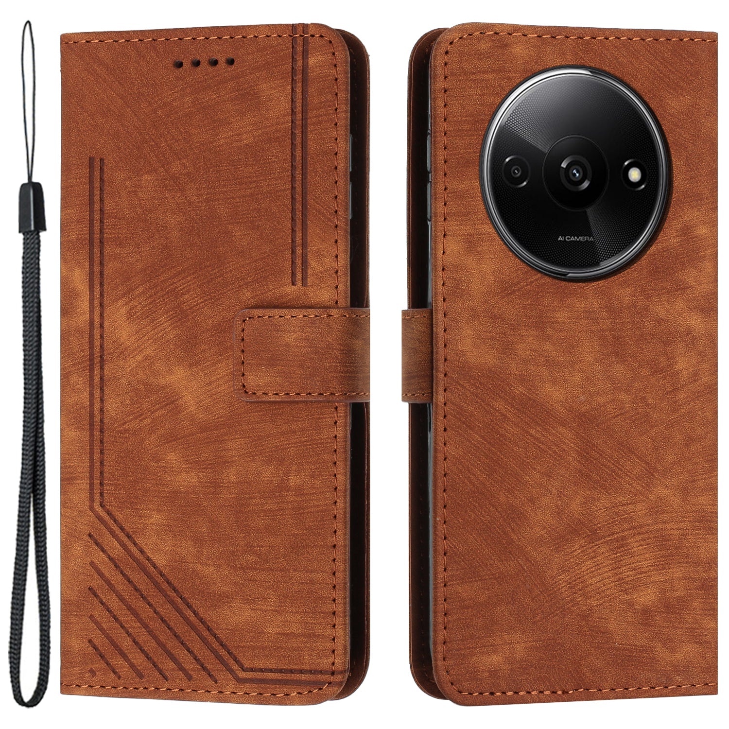 For Xiaomi Redmi A3 / Poco C61 4G Case Lines Imprinted Stand Phone Cover with Magnetic Clasp