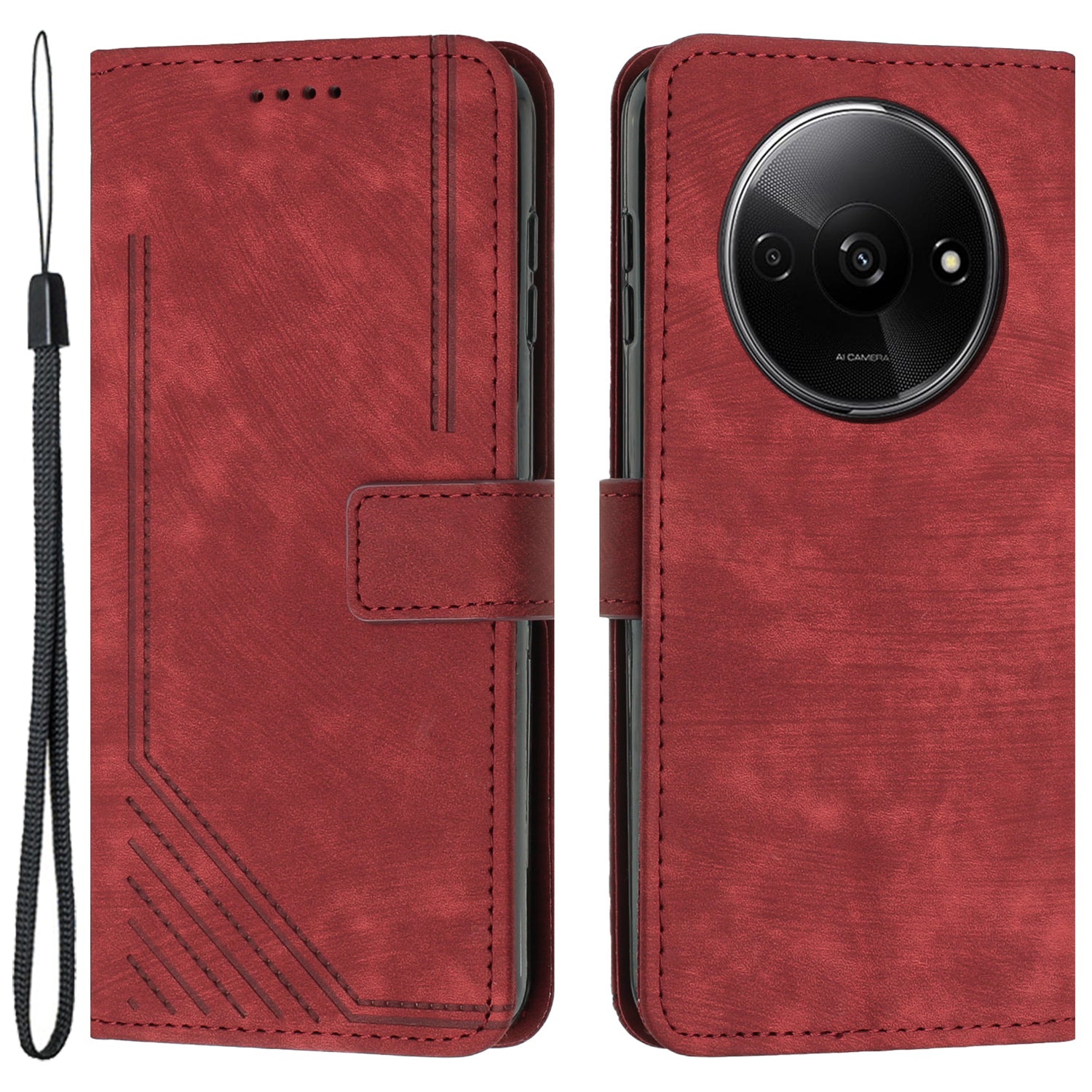 For Xiaomi Redmi A3 / Poco C61 4G Case Lines Imprinted Stand Phone Cover with Magnetic Clasp