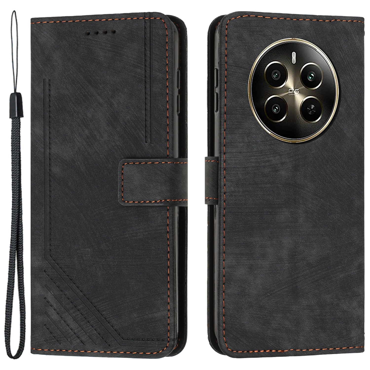 For Realme 12 Pro 5G / 12 Pro+ 5G Wallet Case Lines Imprinted Card Holder Phone Cover