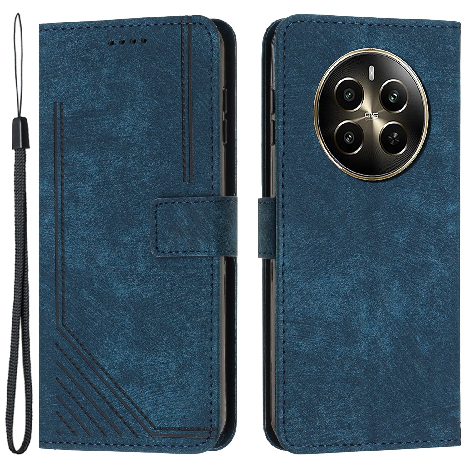 For Realme 12 Pro 5G / 12 Pro+ 5G Wallet Case Lines Imprinted Card Holder Phone Cover