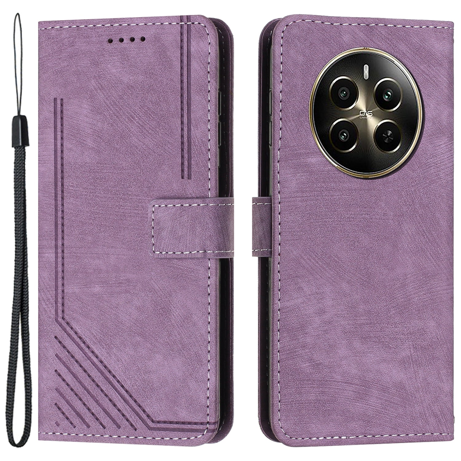 For Realme 12 Pro 5G / 12 Pro+ 5G Wallet Case Lines Imprinted Card Holder Phone Cover