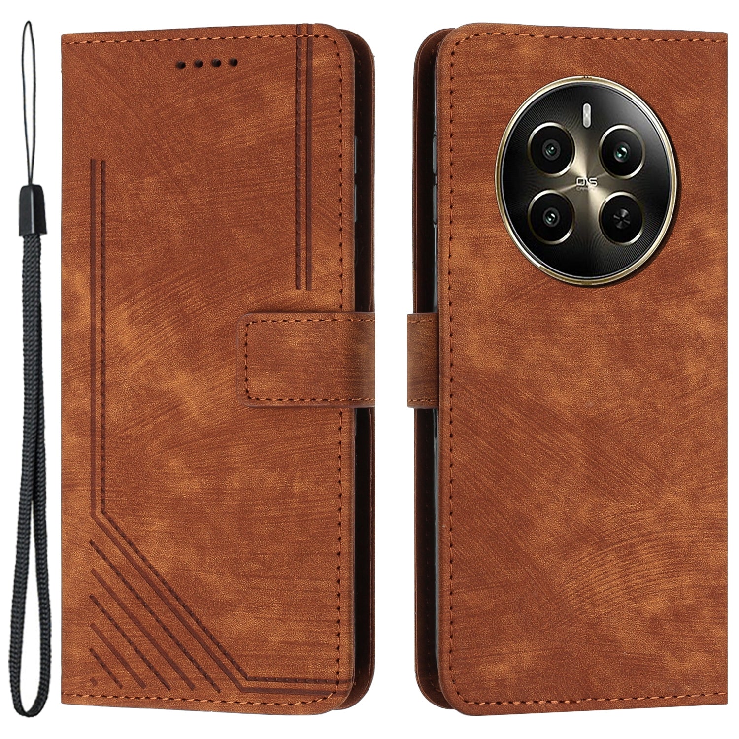 For Realme 12 Pro 5G / 12 Pro+ 5G Wallet Case Lines Imprinted Card Holder Phone Cover
