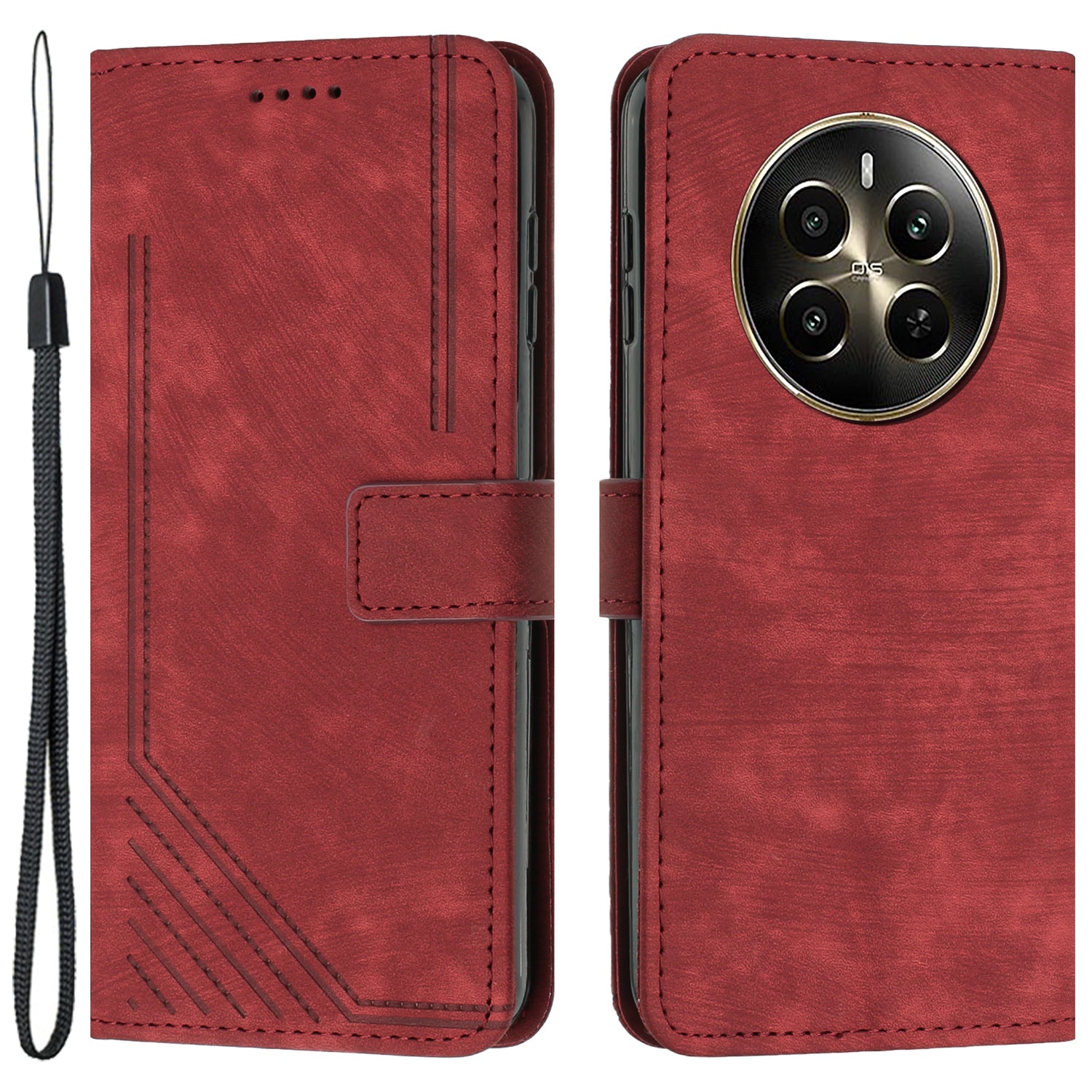 For Realme 12 Pro 5G / 12 Pro+ 5G Wallet Case Lines Imprinted Card Holder Phone Cover