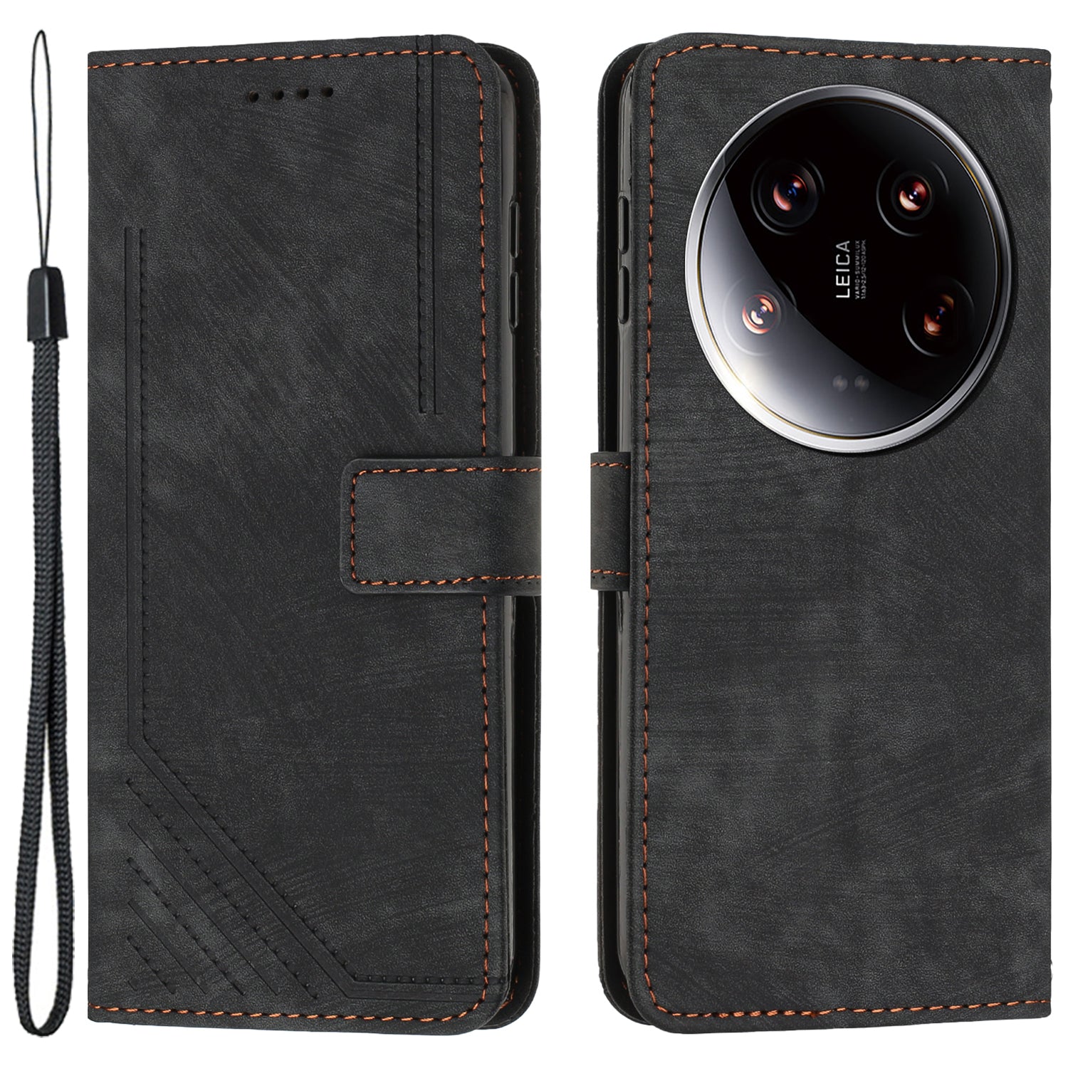 For Xiaomi 14 Ultra Cell Phone Cases PU Leather Lines Imprinted Skin-touch Cover