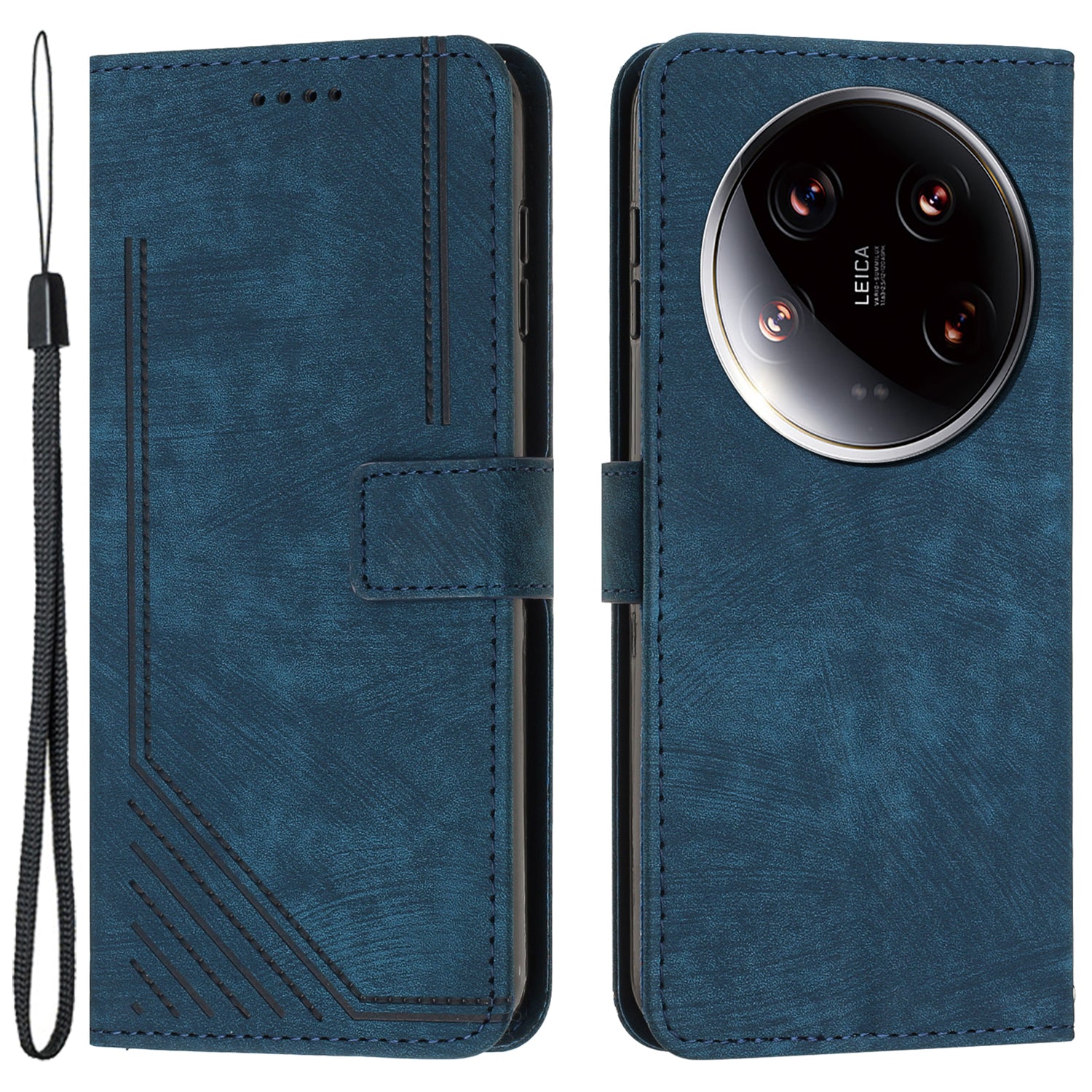 For Xiaomi 14 Ultra Cell Phone Cases PU Leather Lines Imprinted Skin-touch Cover
