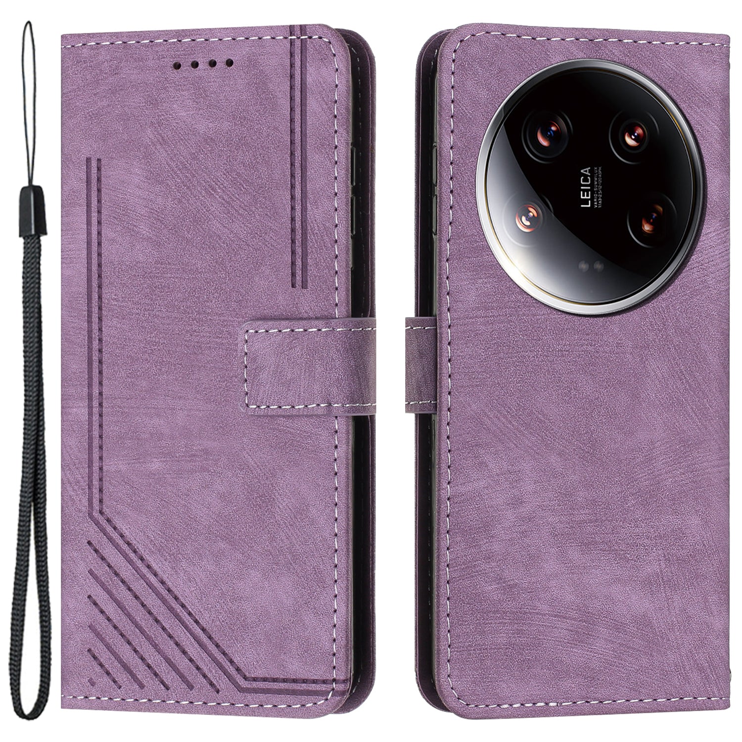 For Xiaomi 14 Ultra Cell Phone Cases PU Leather Lines Imprinted Skin-touch Cover
