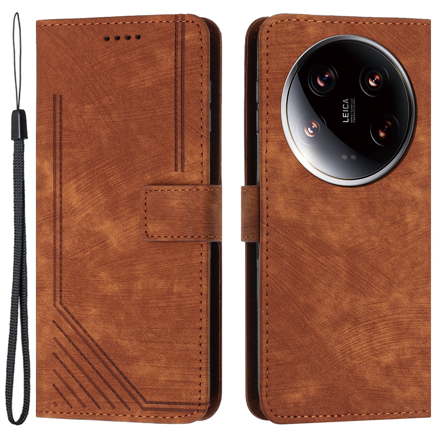 For Xiaomi 14 Ultra Cell Phone Cases PU Leather Lines Imprinted Skin-touch Cover