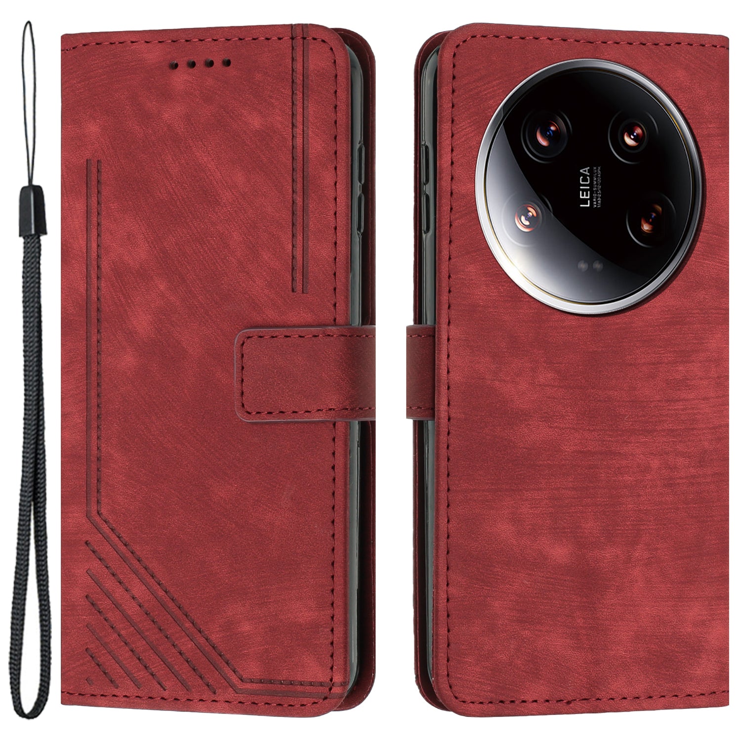 For Xiaomi 14 Ultra Cell Phone Cases PU Leather Lines Imprinted Skin-touch Cover
