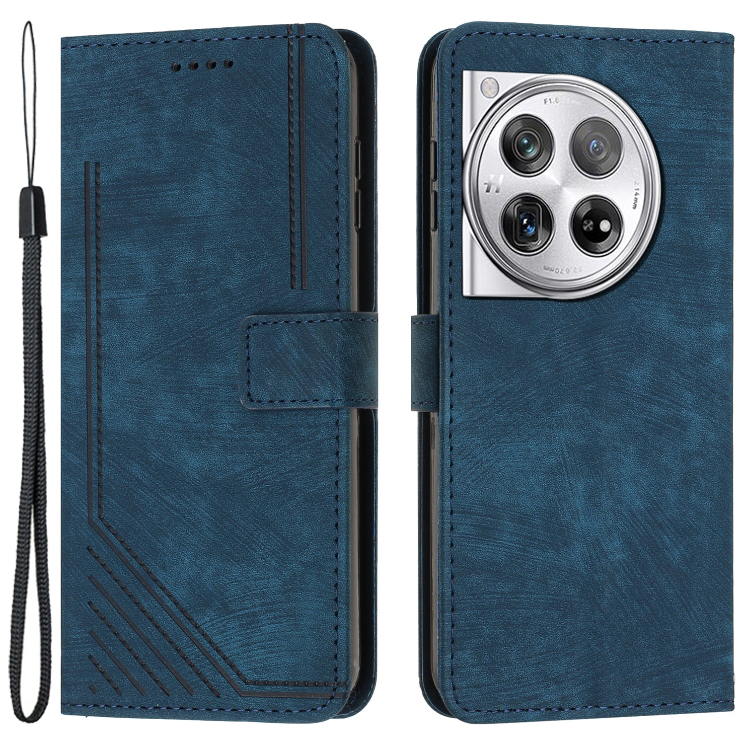 Leather Case for OnePlus 12 5G Shell Line Imprinted Card Holder Stand Phone Cover