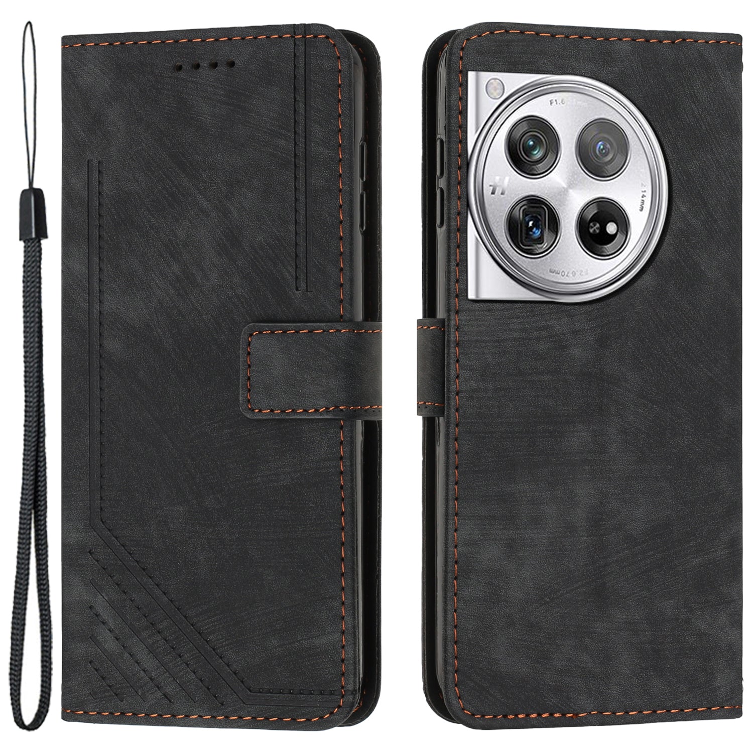 Leather Case for OnePlus 12 5G Shell Line Imprinted Card Holder Stand Phone Cover