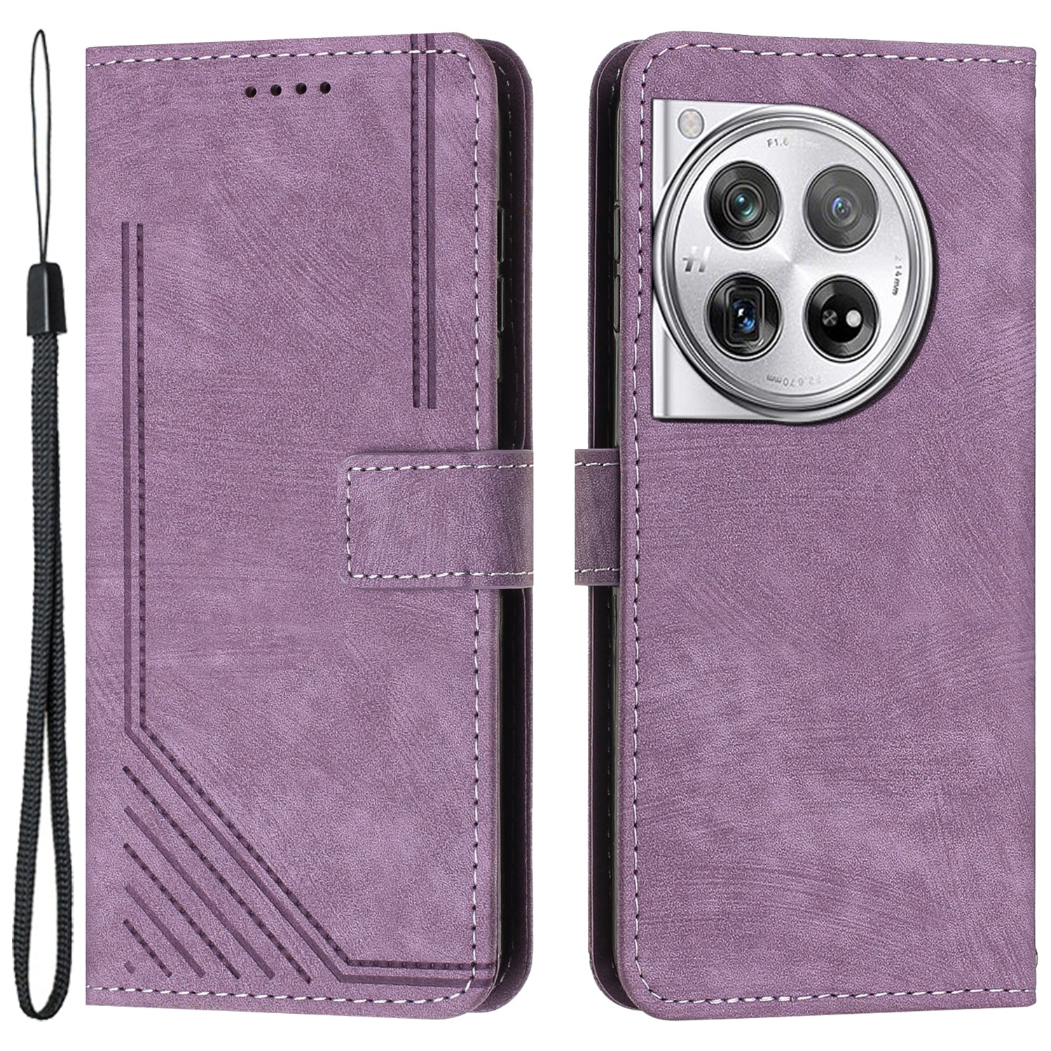 Leather Case for OnePlus 12 5G Shell Line Imprinted Card Holder Stand Phone Cover
