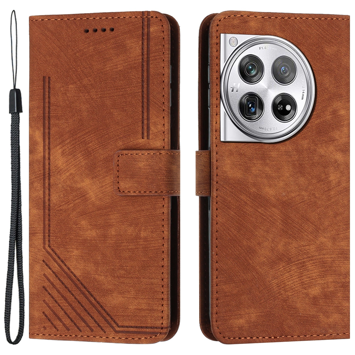 Leather Case for OnePlus 12 5G Shell Line Imprinted Card Holder Stand Phone Cover