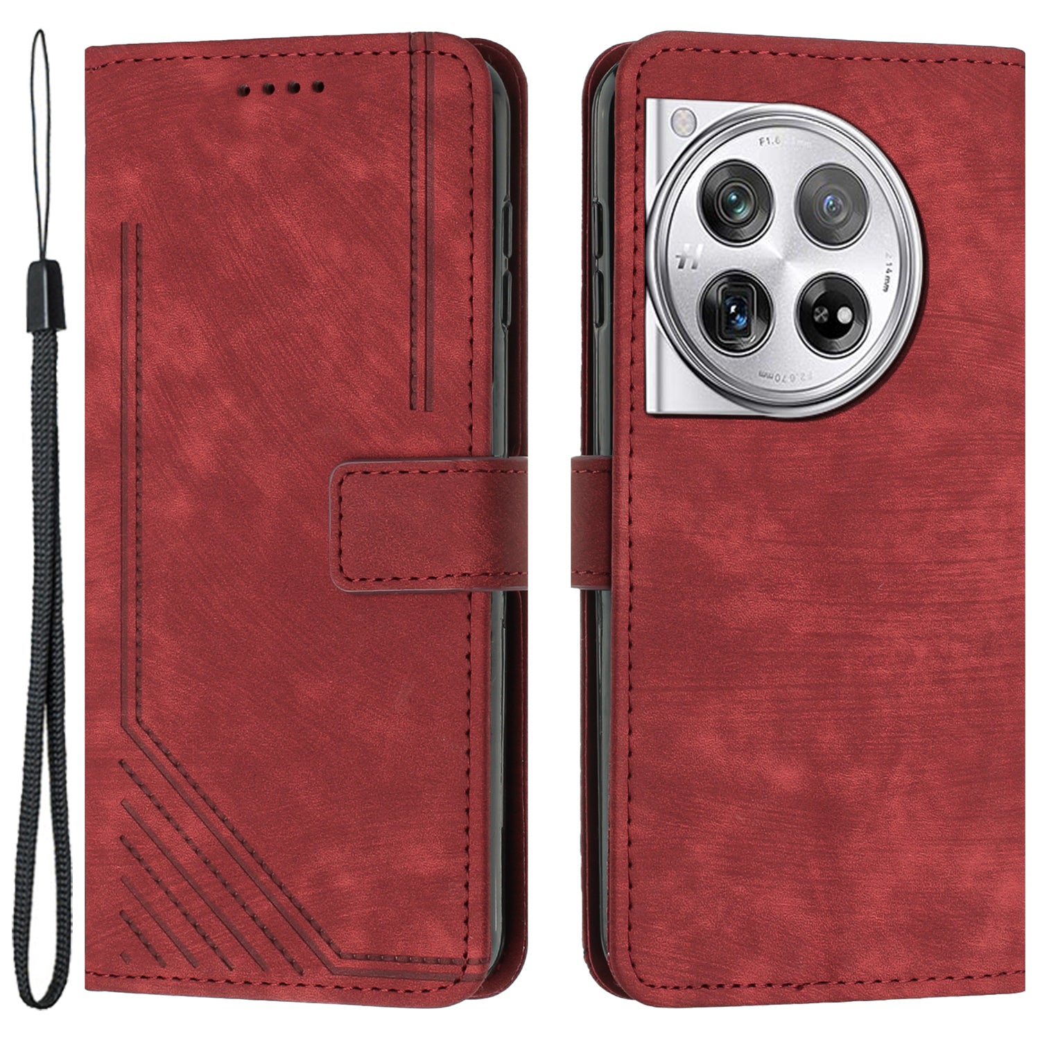 Leather Case for OnePlus 12 5G Shell Line Imprinted Card Holder Stand Phone Cover