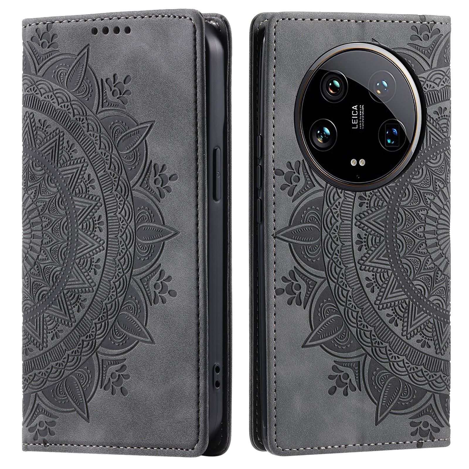 For Xiaomi 14 Ultra Case PU Leather Mandala Flower Magnetic Closure Phone Cover