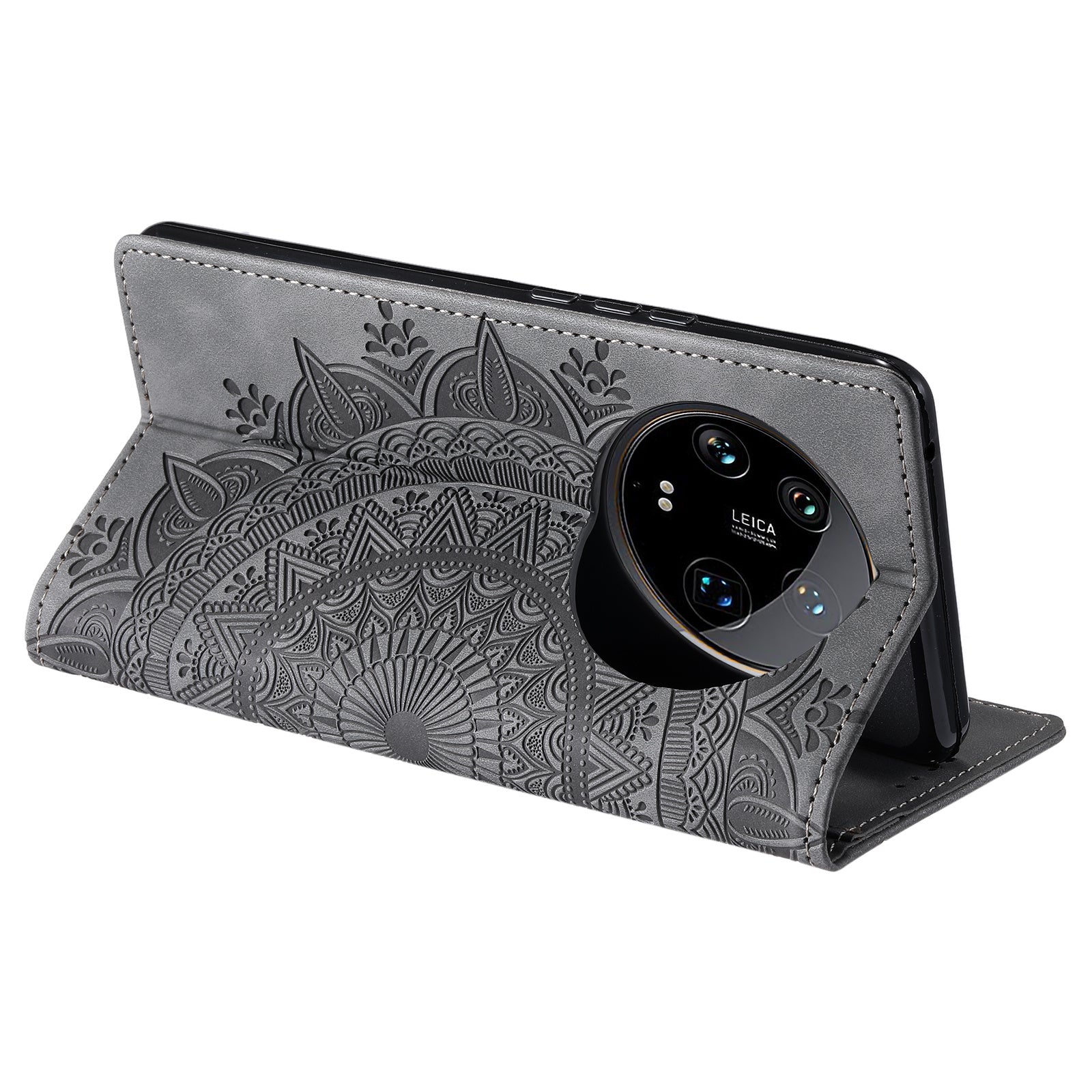 For Xiaomi 14 Ultra Case PU Leather Mandala Flower Magnetic Closure Phone Cover