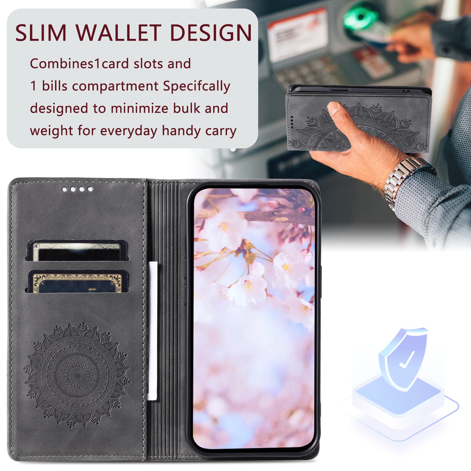 For Xiaomi 14 Ultra Case PU Leather Mandala Flower Magnetic Closure Phone Cover