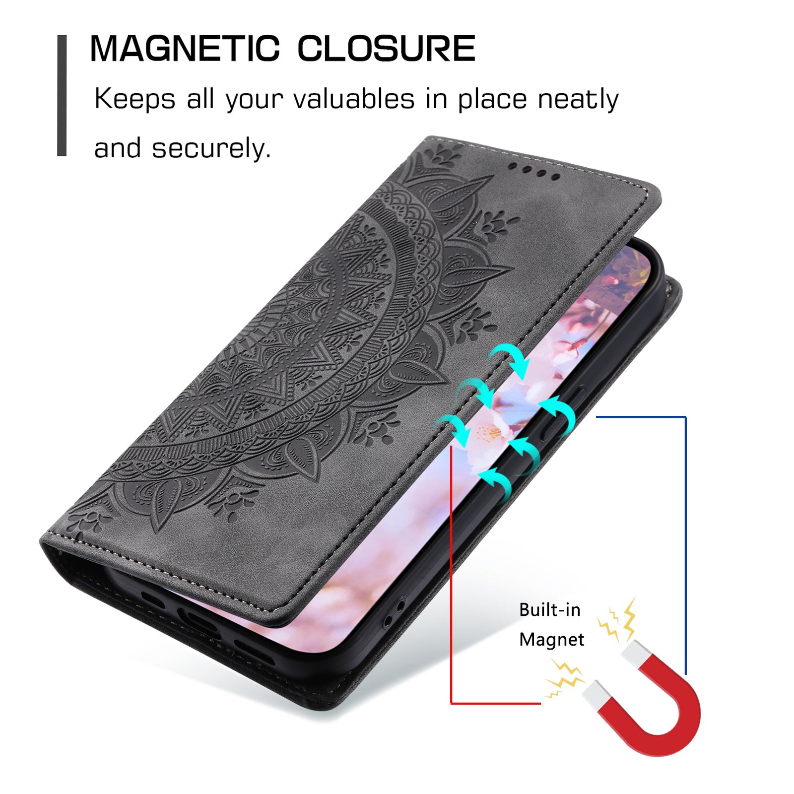 For Xiaomi 14 Ultra Case PU Leather Mandala Flower Magnetic Closure Phone Cover