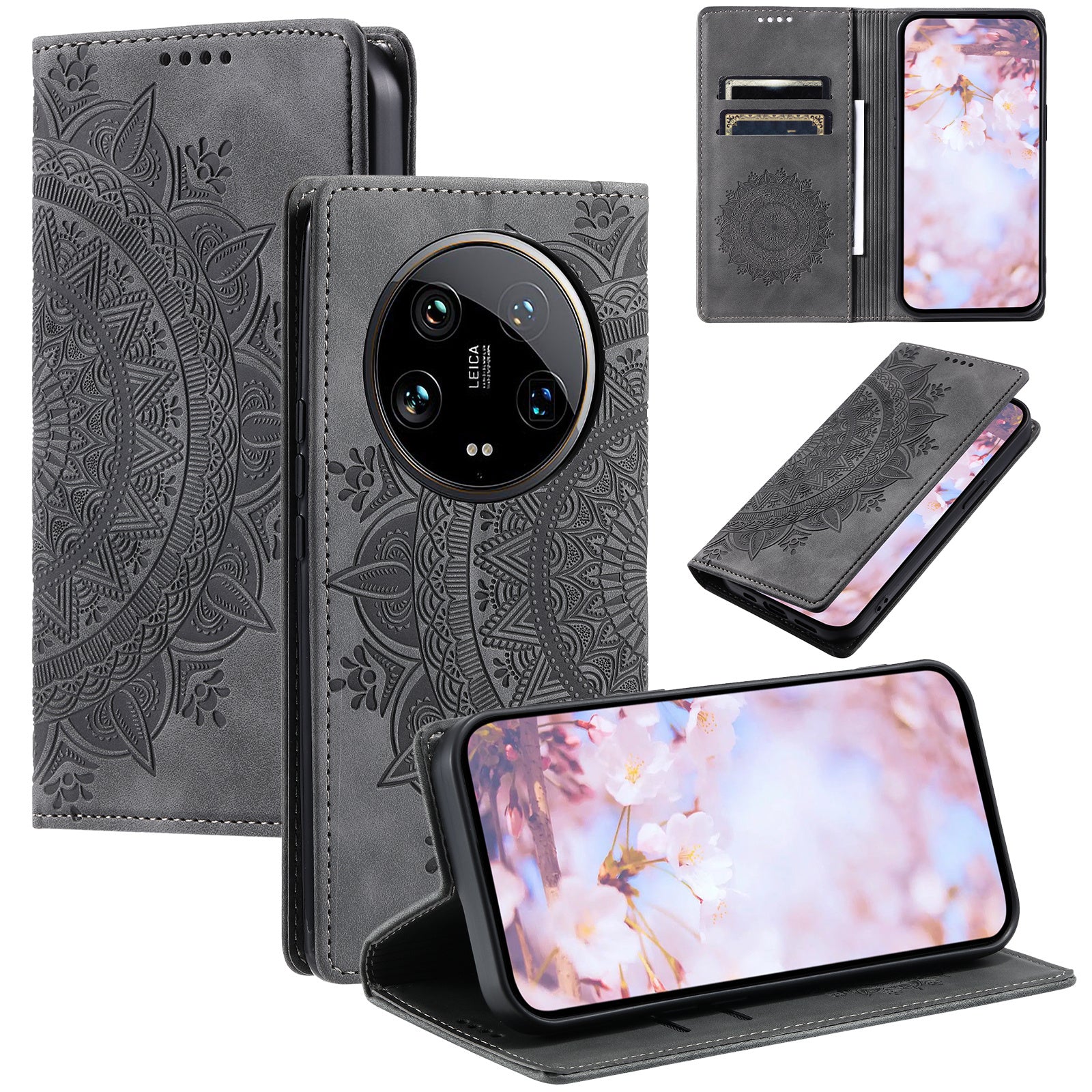 For Xiaomi 14 Ultra Case PU Leather Mandala Flower Magnetic Closure Phone Cover