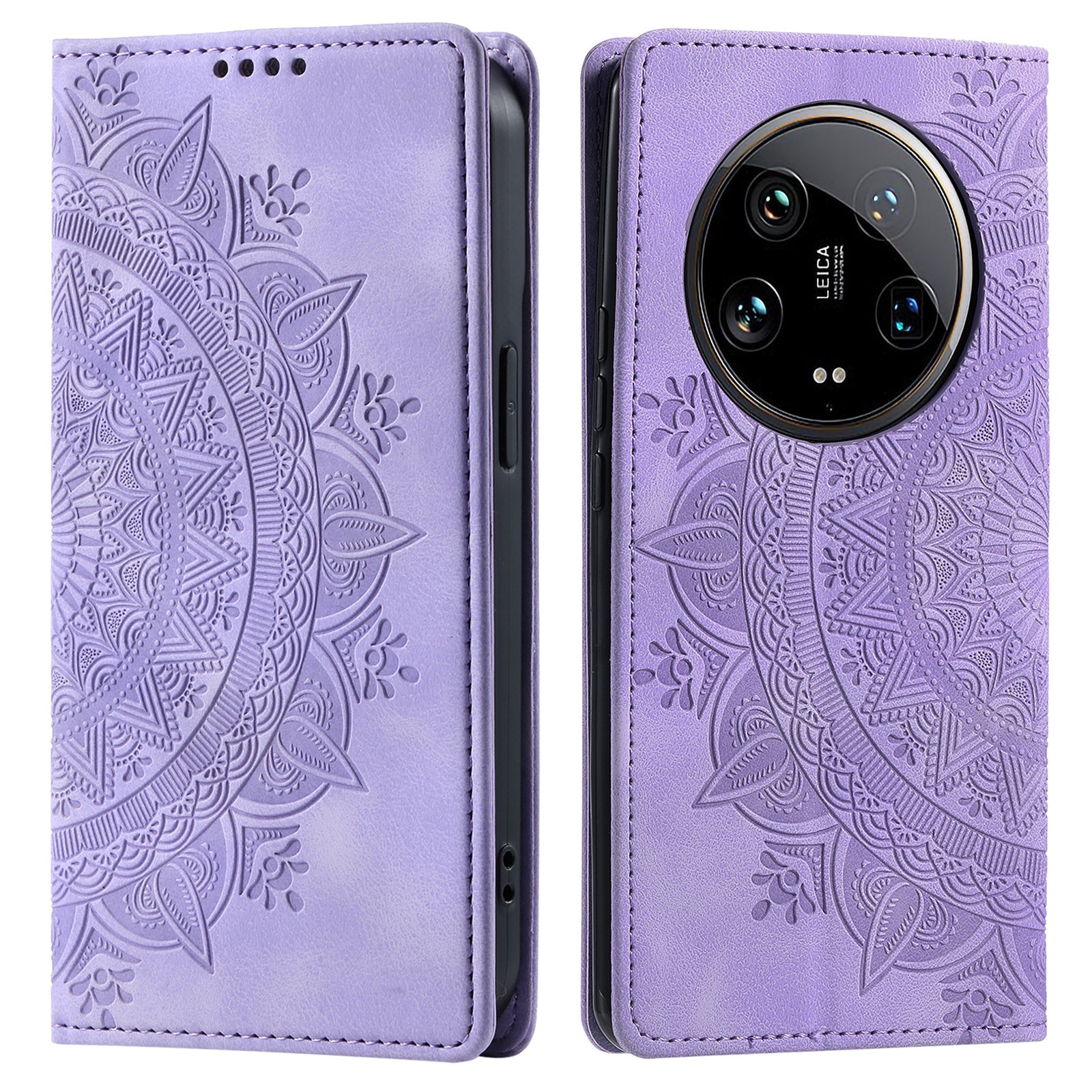 For Xiaomi 14 Ultra Case PU Leather Mandala Flower Magnetic Closure Phone Cover
