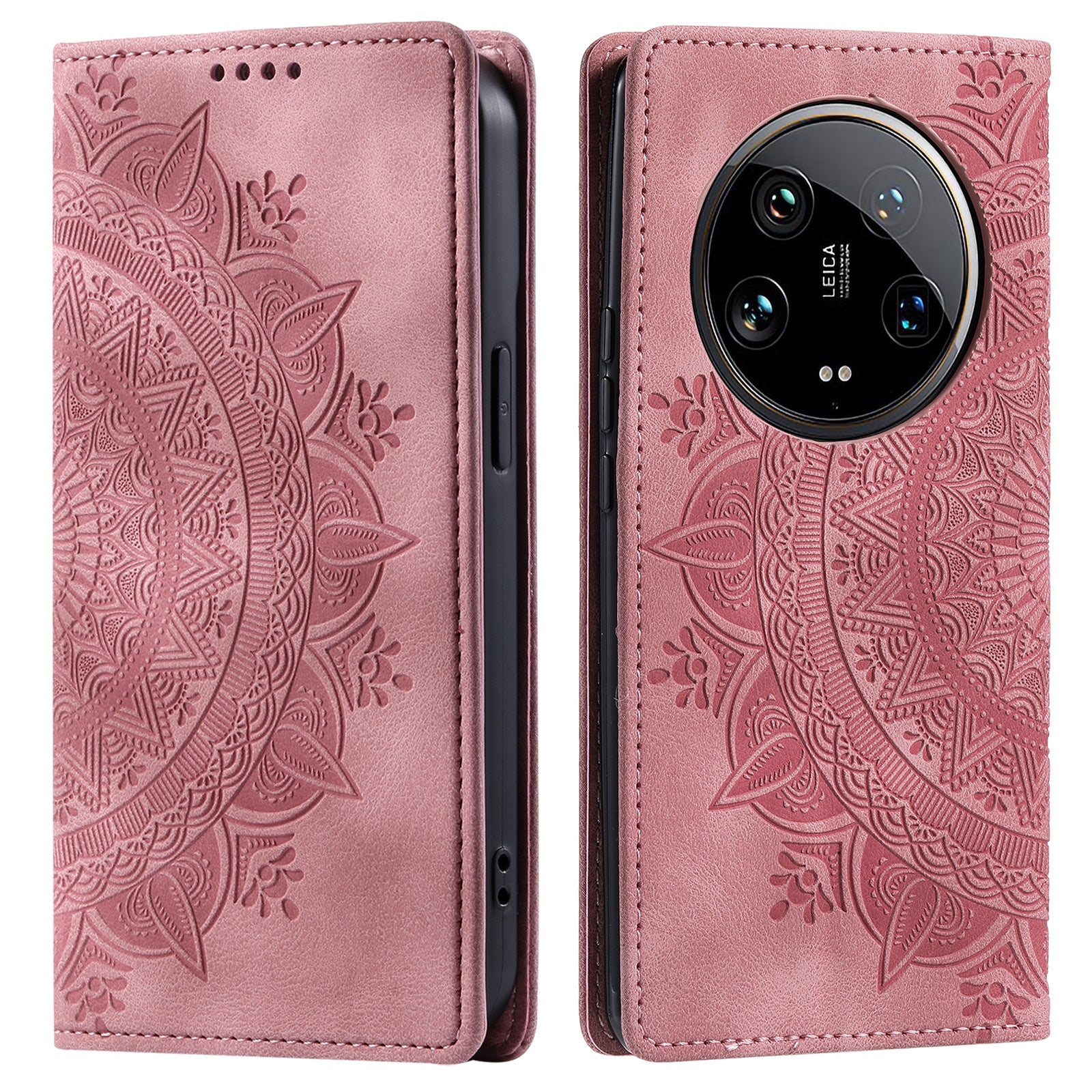 For Xiaomi 14 Ultra Case PU Leather Mandala Flower Magnetic Closure Phone Cover