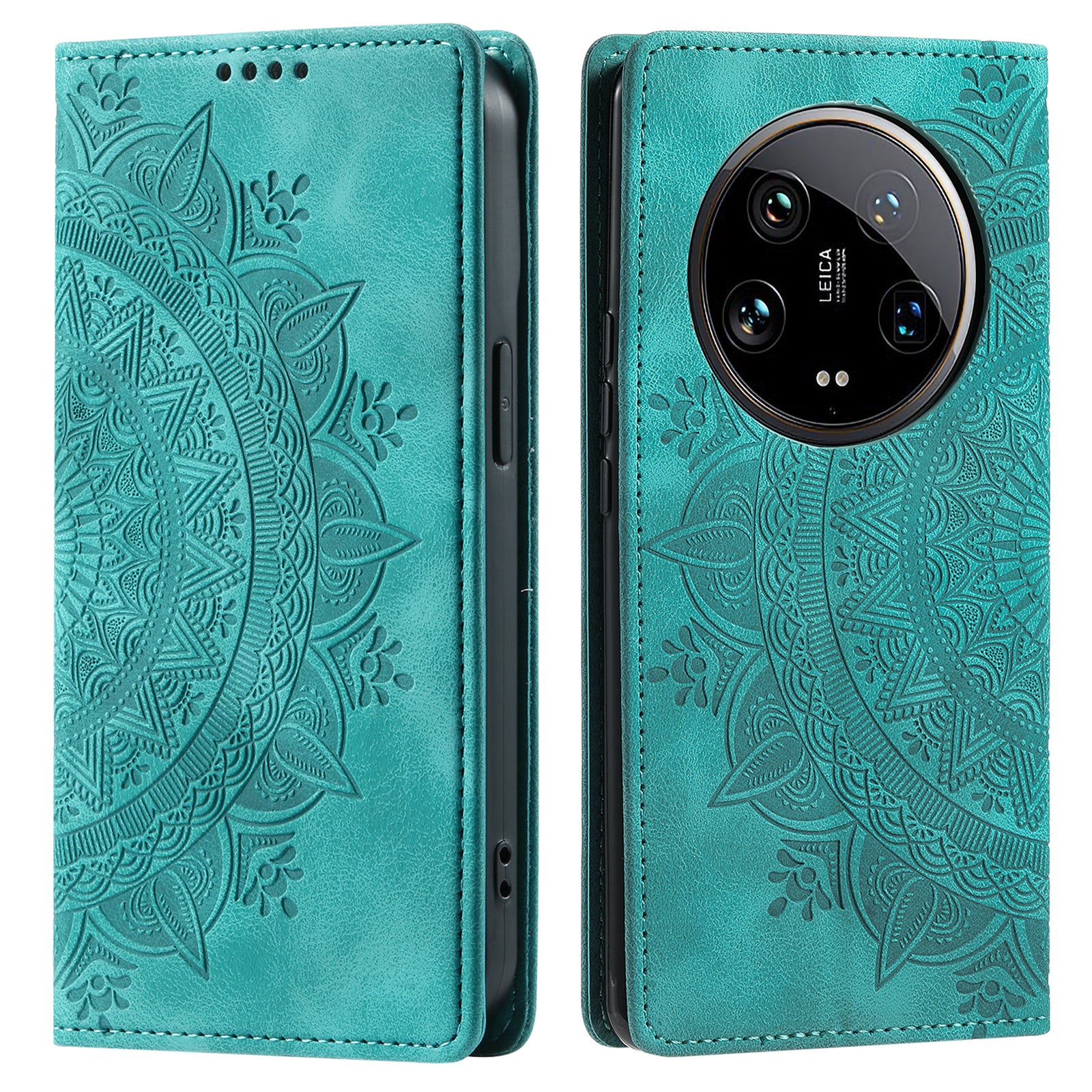 For Xiaomi 14 Ultra Case PU Leather Mandala Flower Magnetic Closure Phone Cover