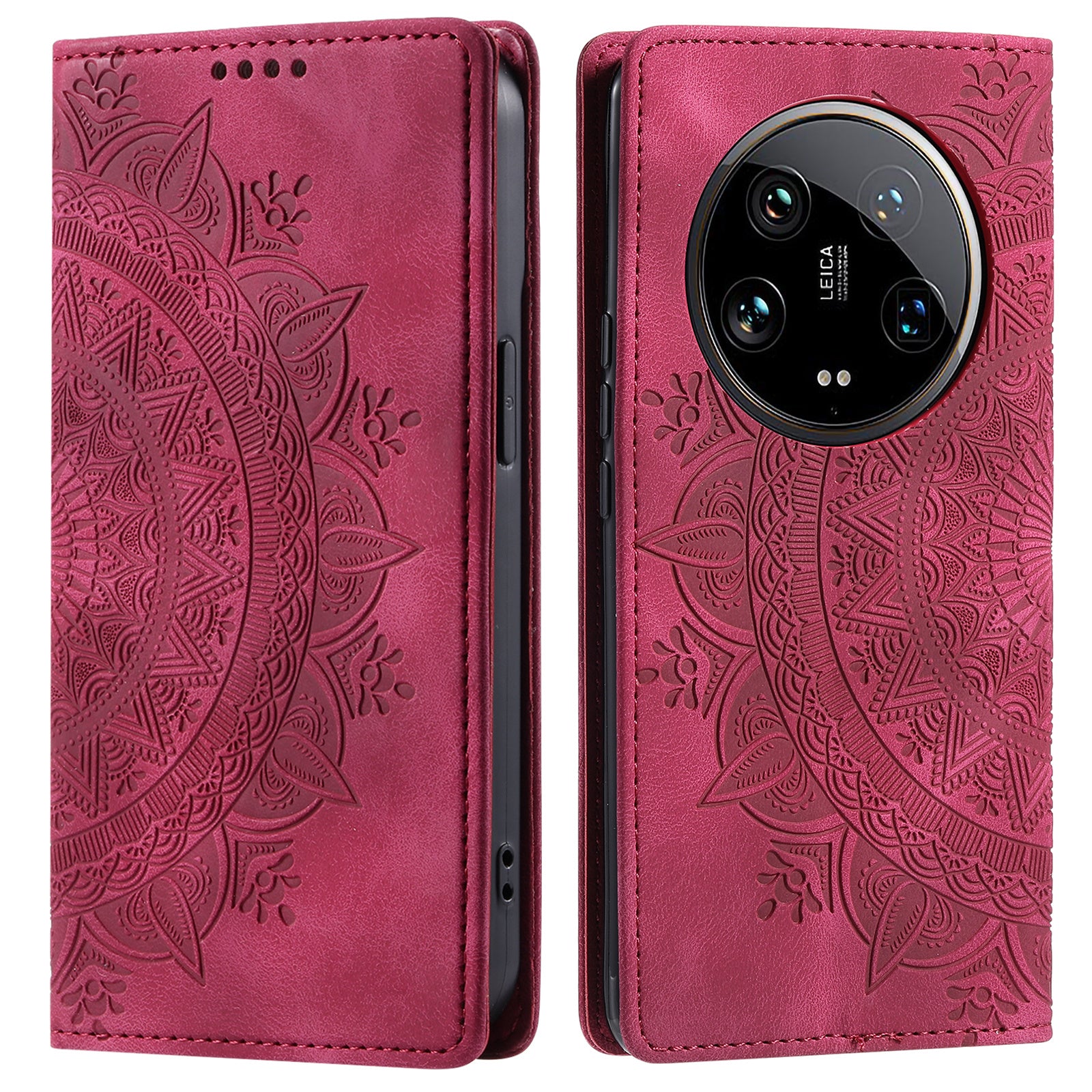 For Xiaomi 14 Ultra Case PU Leather Mandala Flower Magnetic Closure Phone Cover