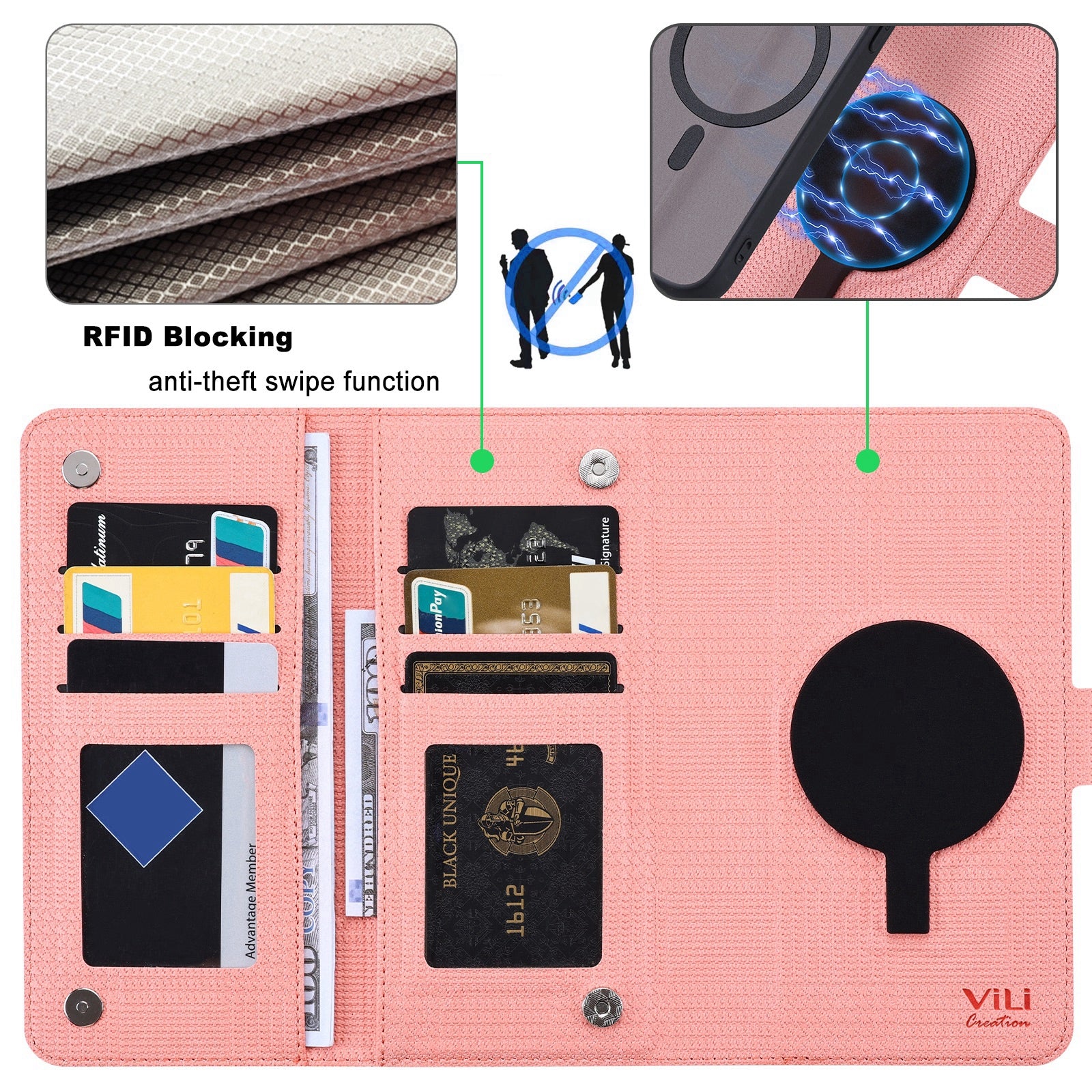 VILI GHA Series For Samsung Galaxy S23 FE Case RFID Blocking Wallet Phone Cover Compatible with MagSafe