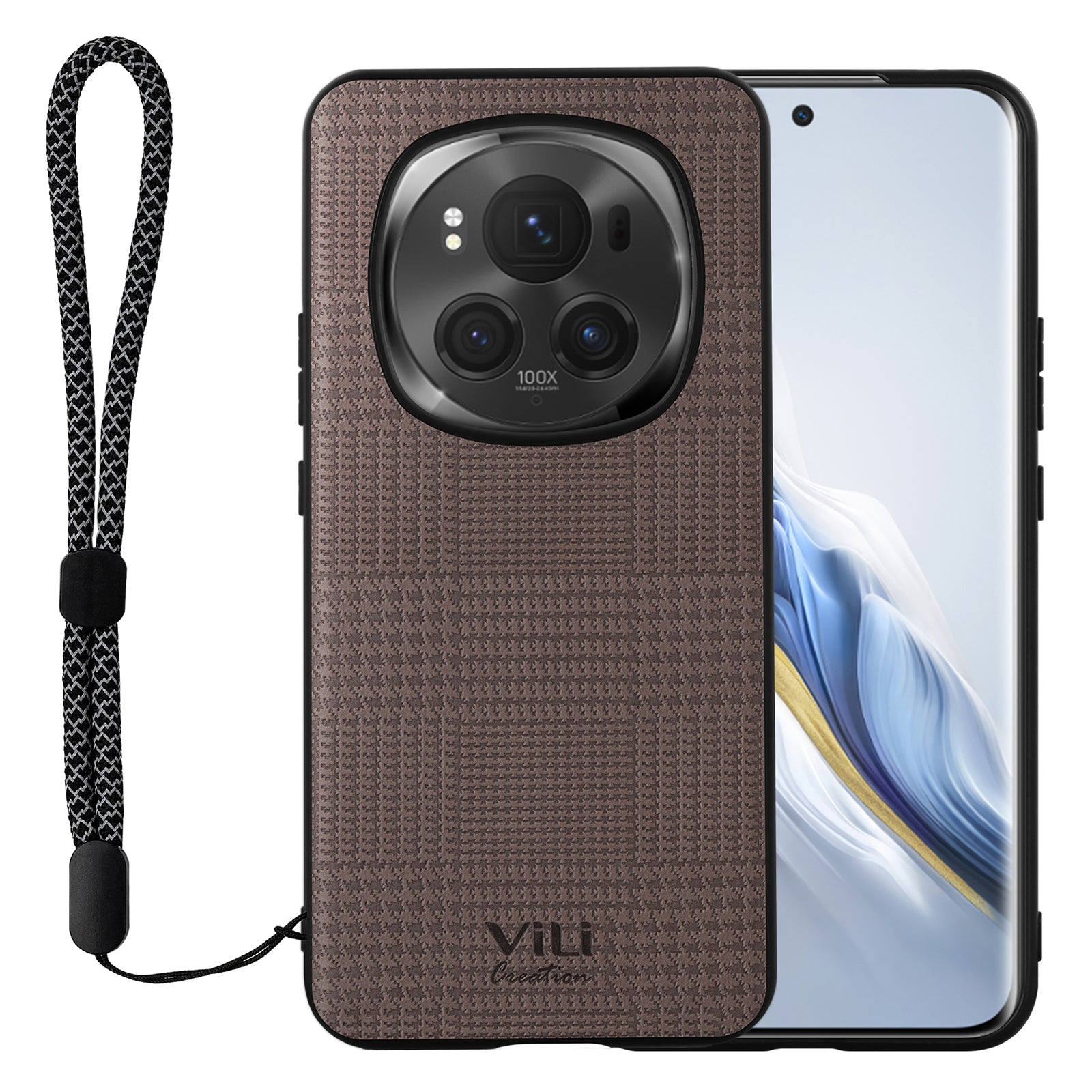 VILI TH Series for Honor Magic6 Pro 5G Cell Phone Case PU Leather Coated PC+TPU Cover with Wrist Strap