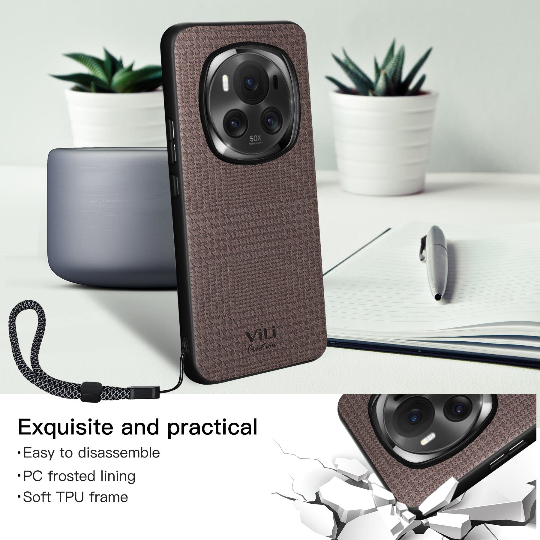 VILI TH Series for Honor Magic6 5G Case with Hand Strap PU Leather+PC+TPU Back Phone Cover