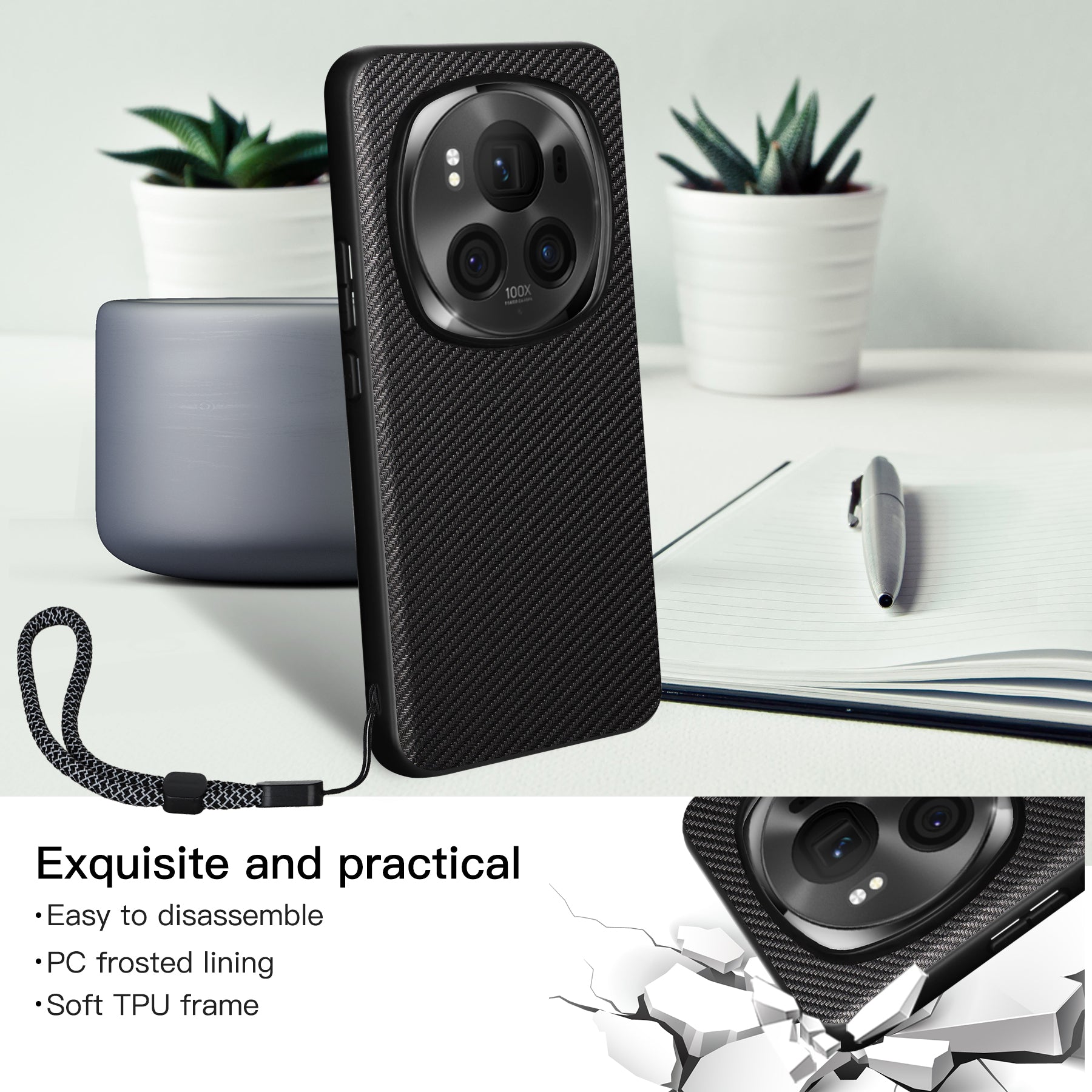 VILI TC Series for Honor Magic6 Pro 5G Slim Case PU Leather + TPU Phone Cover with Strap