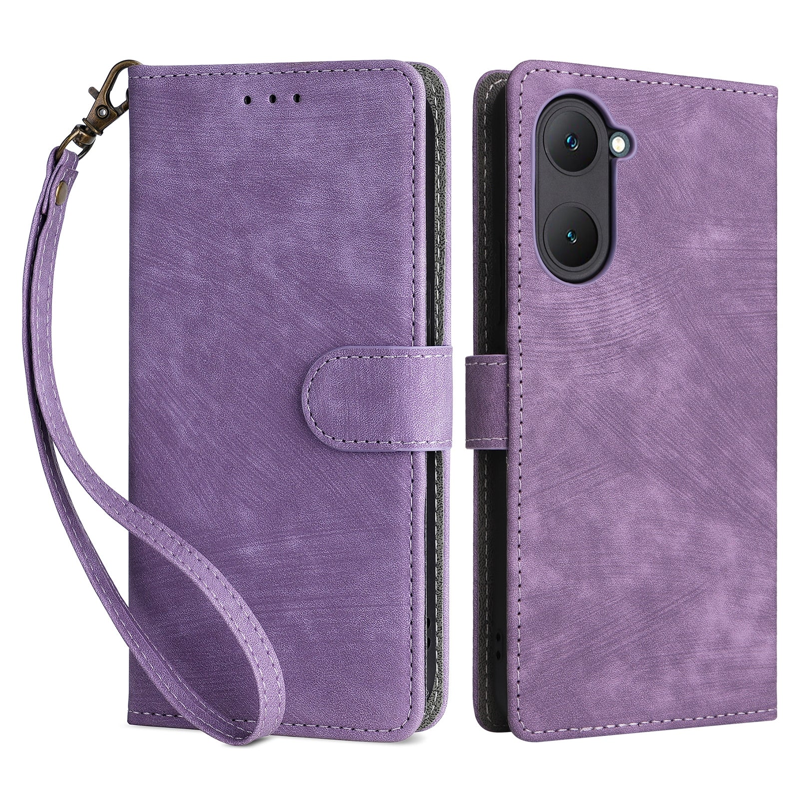 For vivo Y03 Case PU Leather Stand RFID Blocking Flip Phone Cover with Strap