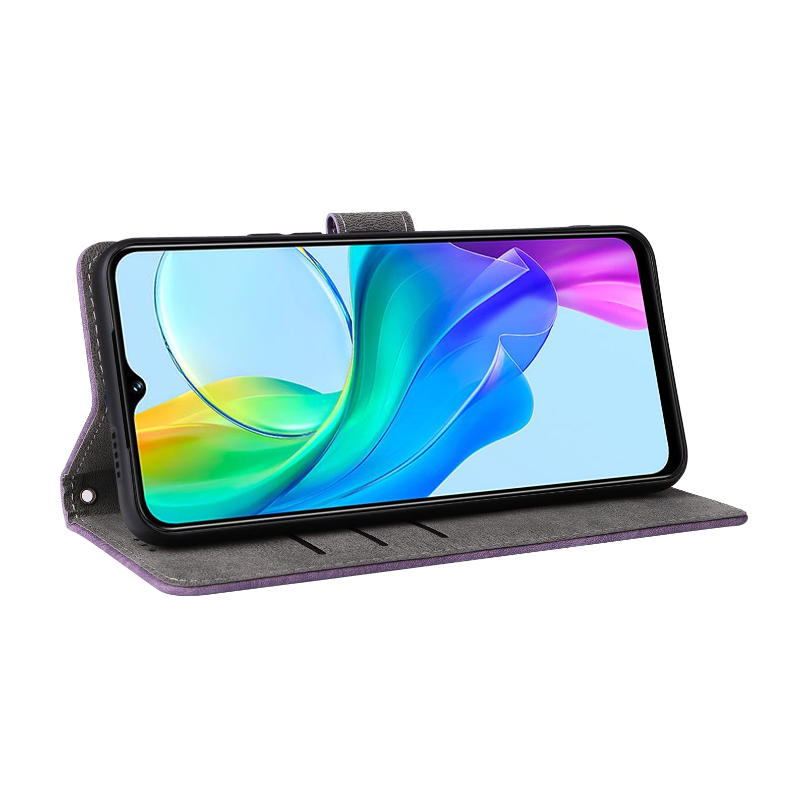 For vivo Y03 Case PU Leather Stand RFID Blocking Flip Phone Cover with Strap