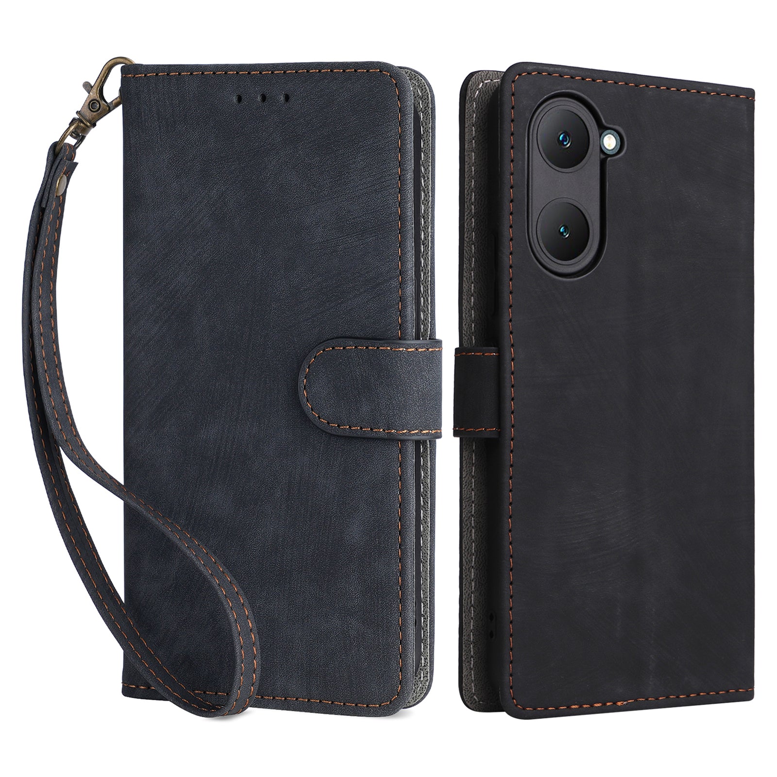 For vivo Y03 Case PU Leather Stand RFID Blocking Flip Phone Cover with Strap