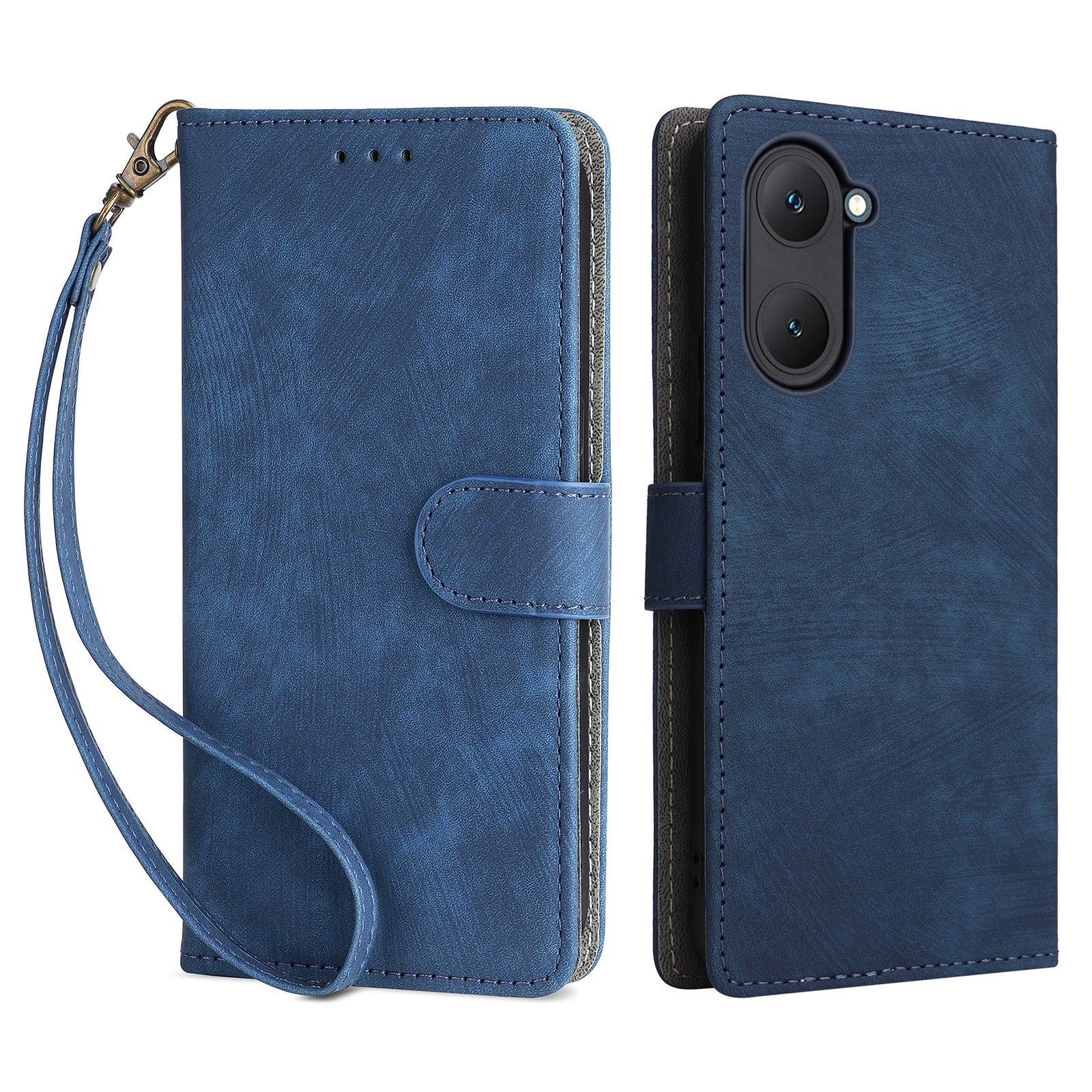 For vivo Y03 Case PU Leather Stand RFID Blocking Flip Phone Cover with Strap