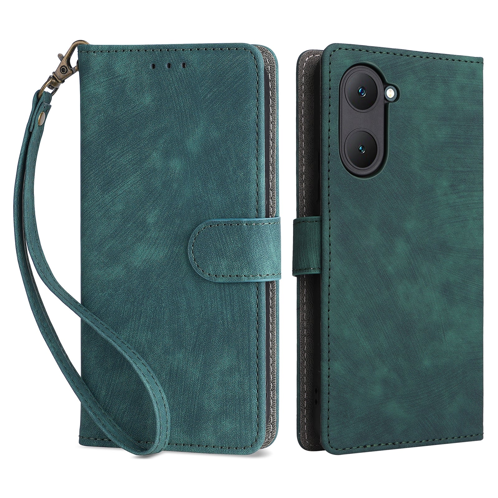 For vivo Y03 Case PU Leather Stand RFID Blocking Flip Phone Cover with Strap