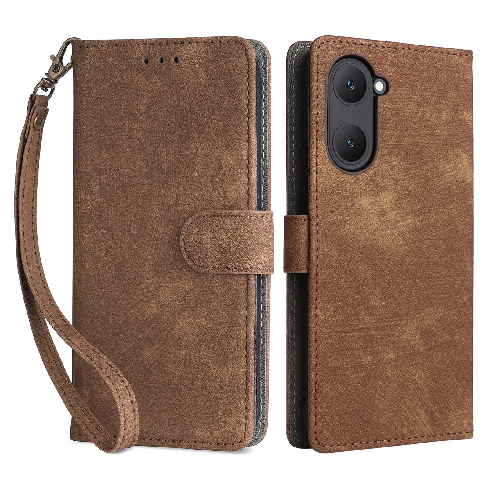For vivo Y03 Case PU Leather Stand RFID Blocking Flip Phone Cover with Strap
