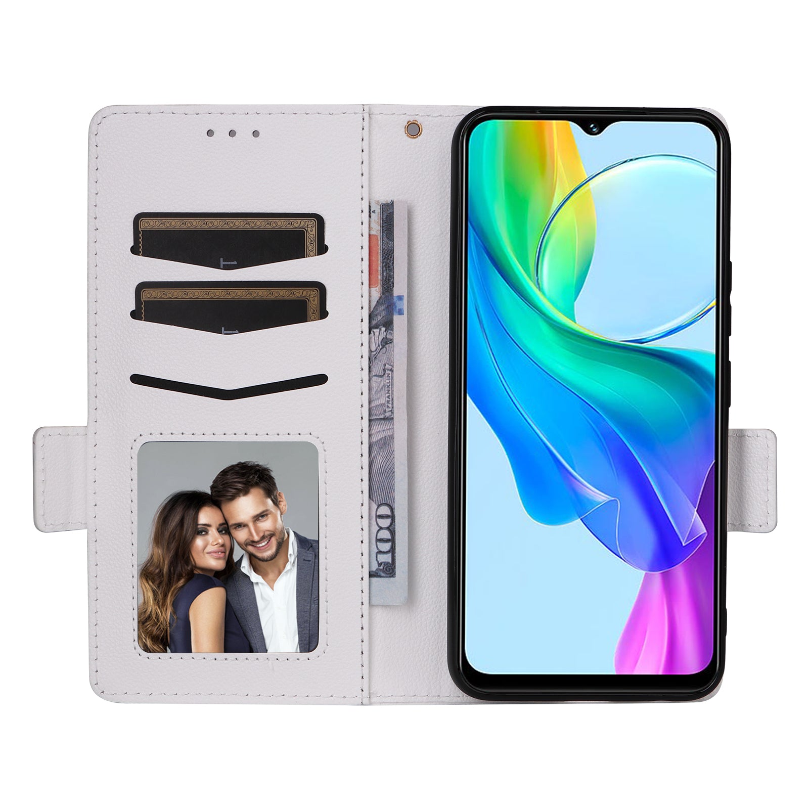 For vivo Y03 Case PU Leather Wallet Wrist Strap Magnetic Closure Phone Cover