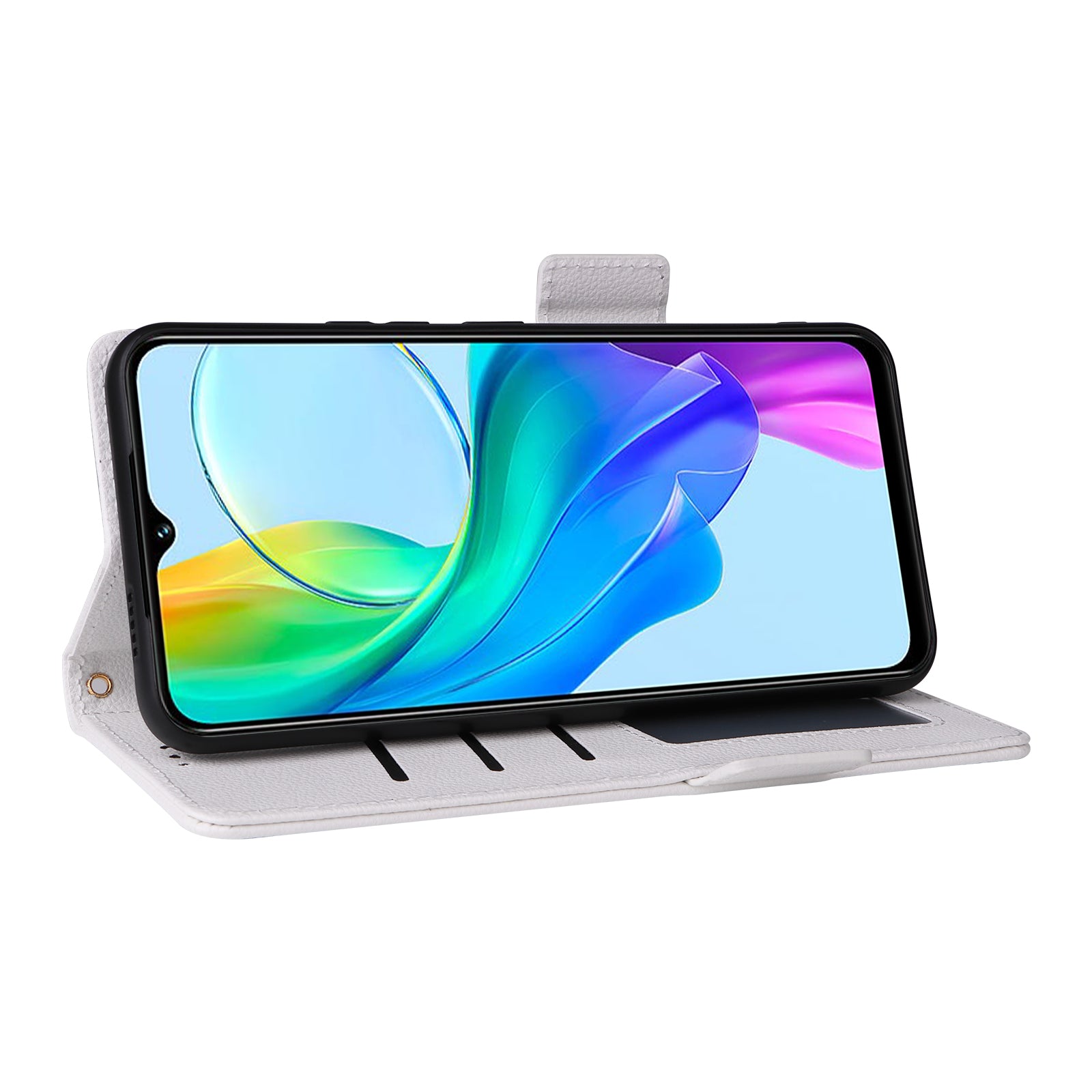 For vivo Y03 Case PU Leather Wallet Wrist Strap Magnetic Closure Phone Cover