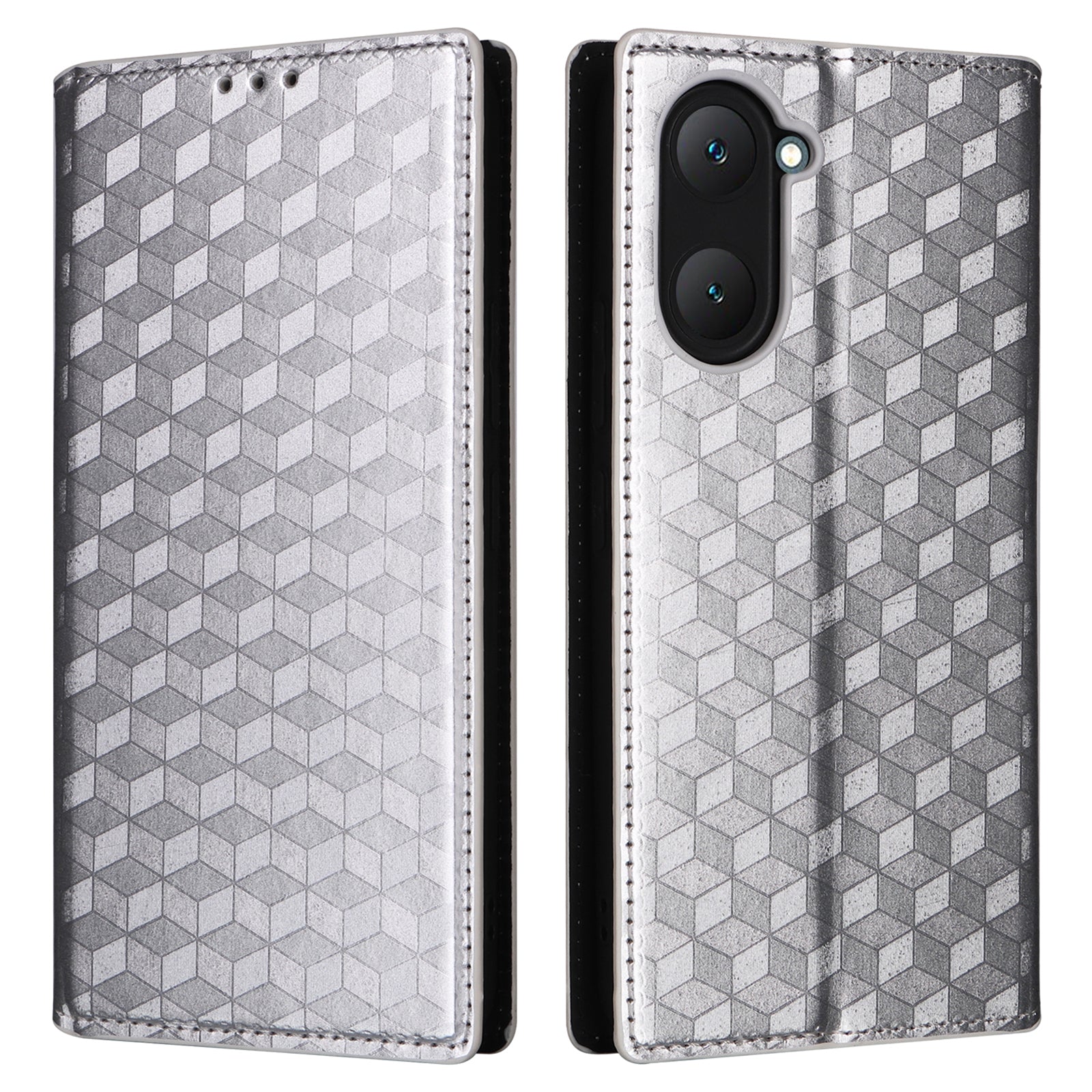 For vivo Y03 Protective Case Magnetic Closing Rhombus Imprinting Leather Phone Shell