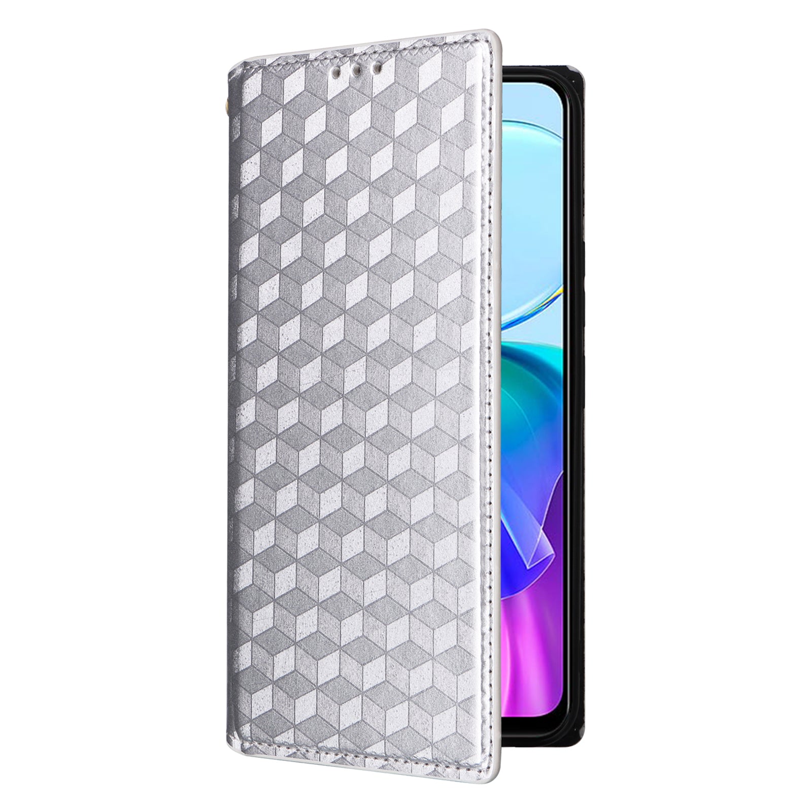 For vivo Y03 Protective Case Magnetic Closing Rhombus Imprinting Leather Phone Shell
