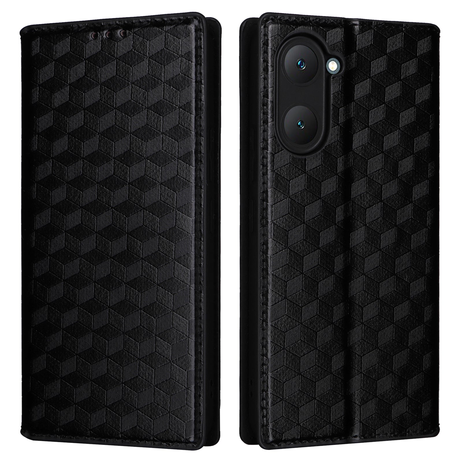 For vivo Y03 Protective Case Magnetic Closing Rhombus Imprinting Leather Phone Shell