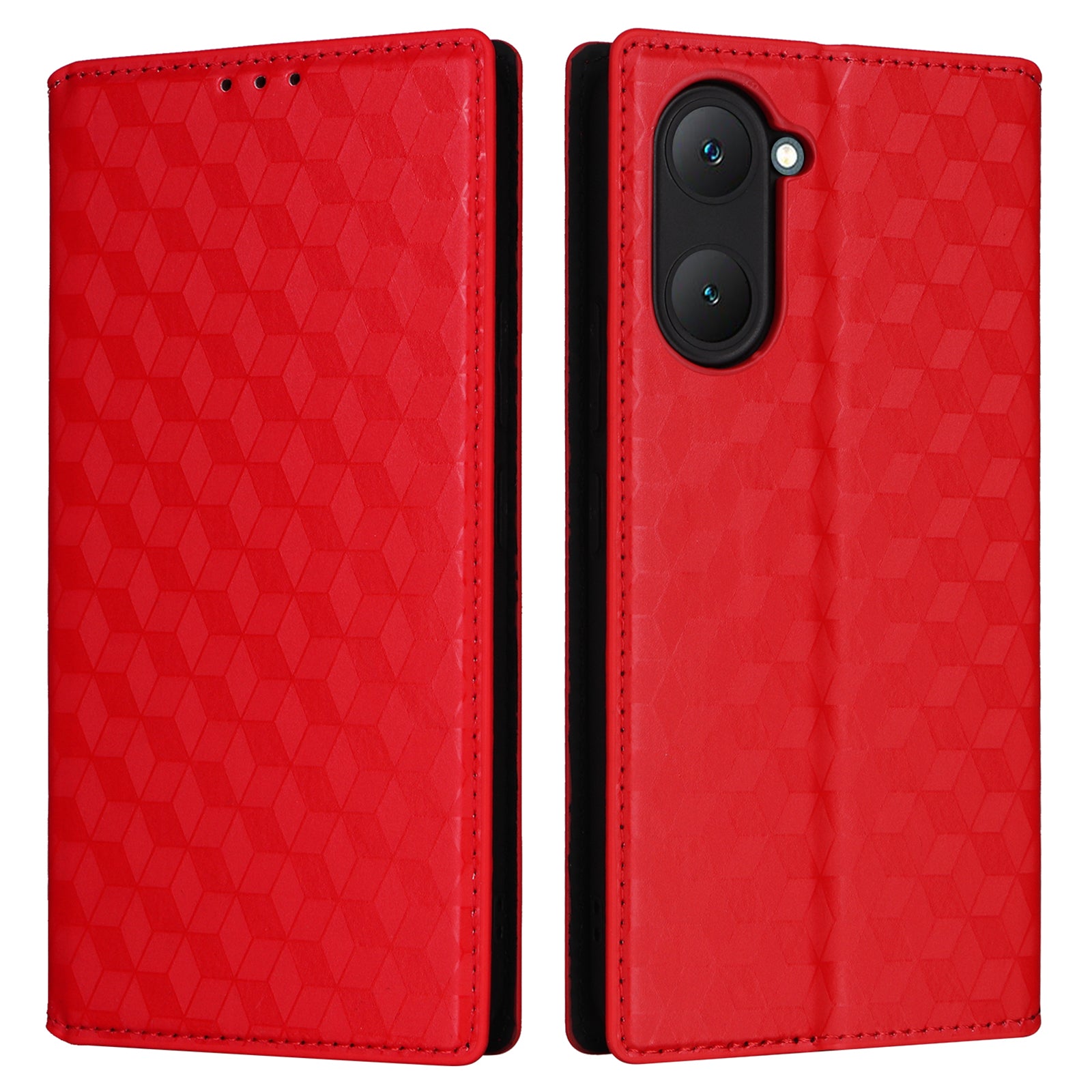 For vivo Y03 Protective Case Magnetic Closing Rhombus Imprinting Leather Phone Shell