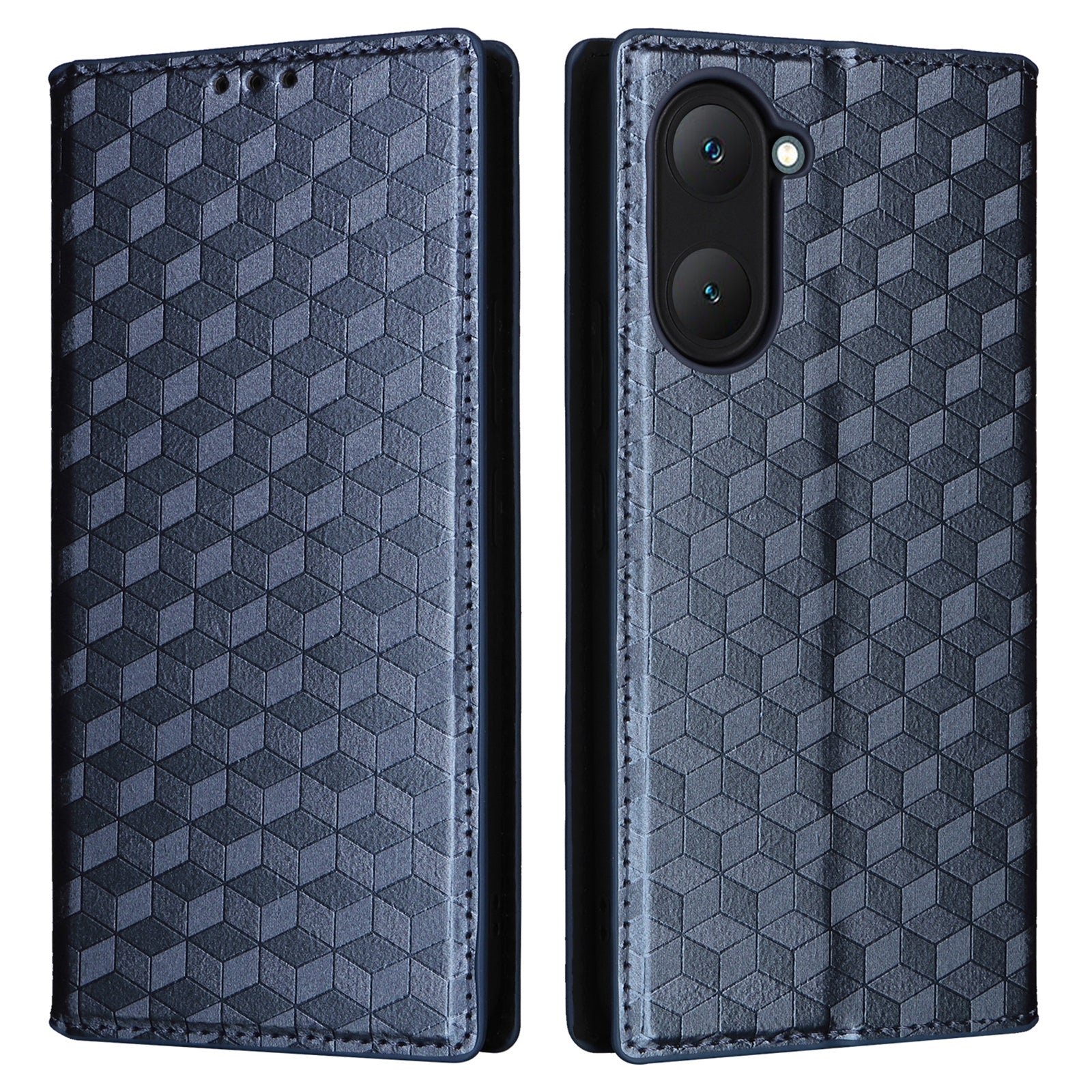 For vivo Y03 Protective Case Magnetic Closing Rhombus Imprinting Leather Phone Shell