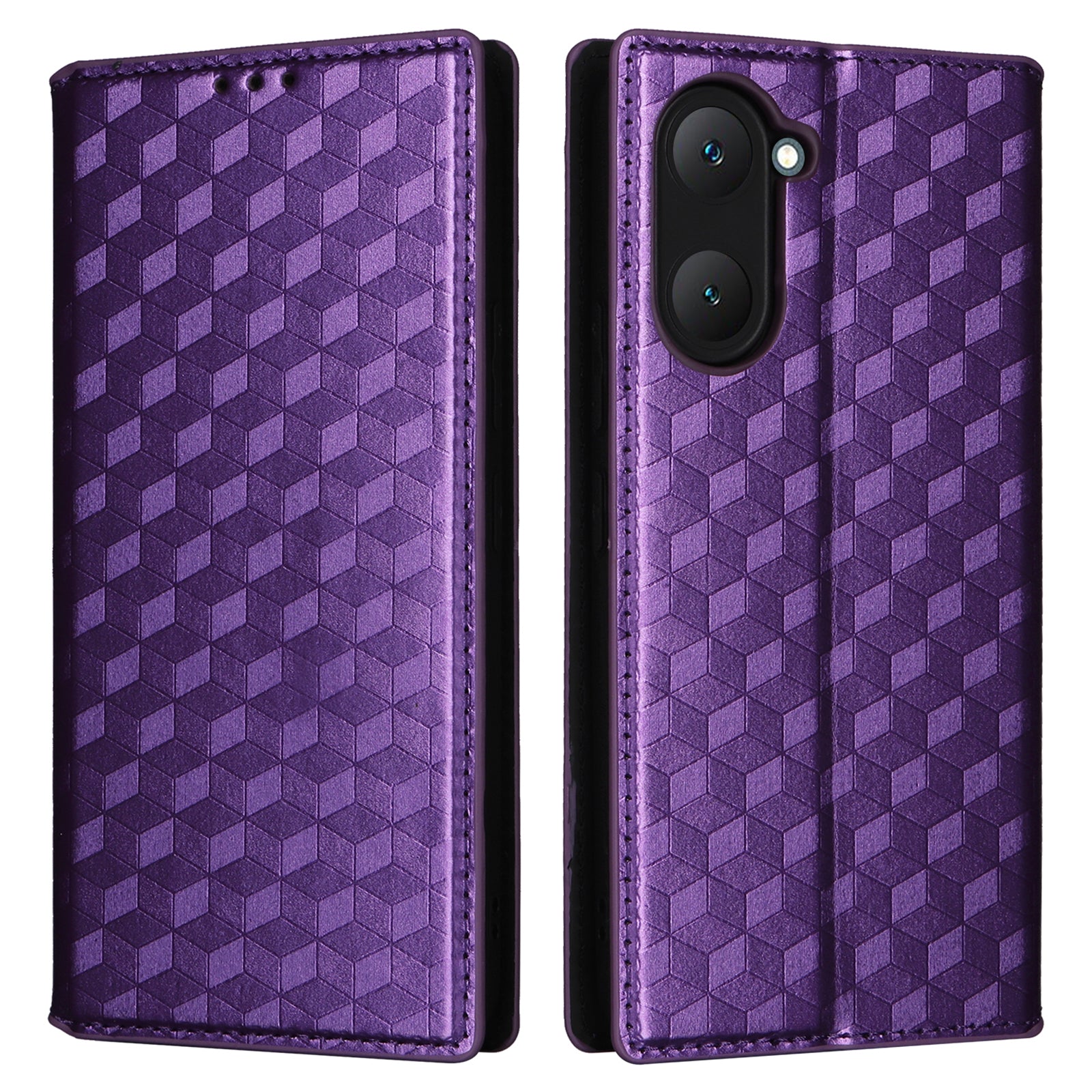 For vivo Y03 Protective Case Magnetic Closing Rhombus Imprinting Leather Phone Shell