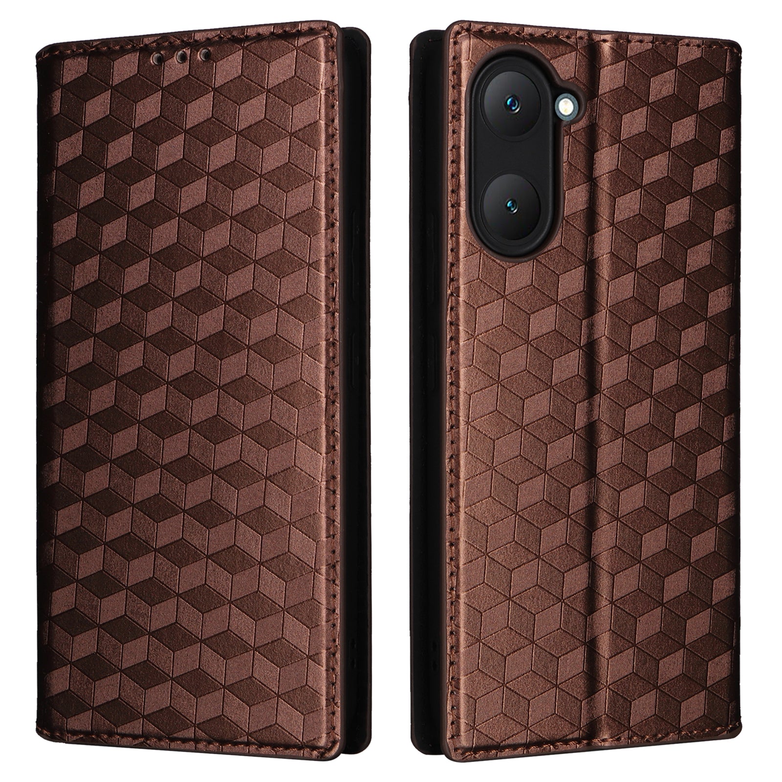 For vivo Y03 Protective Case Magnetic Closing Rhombus Imprinting Leather Phone Shell