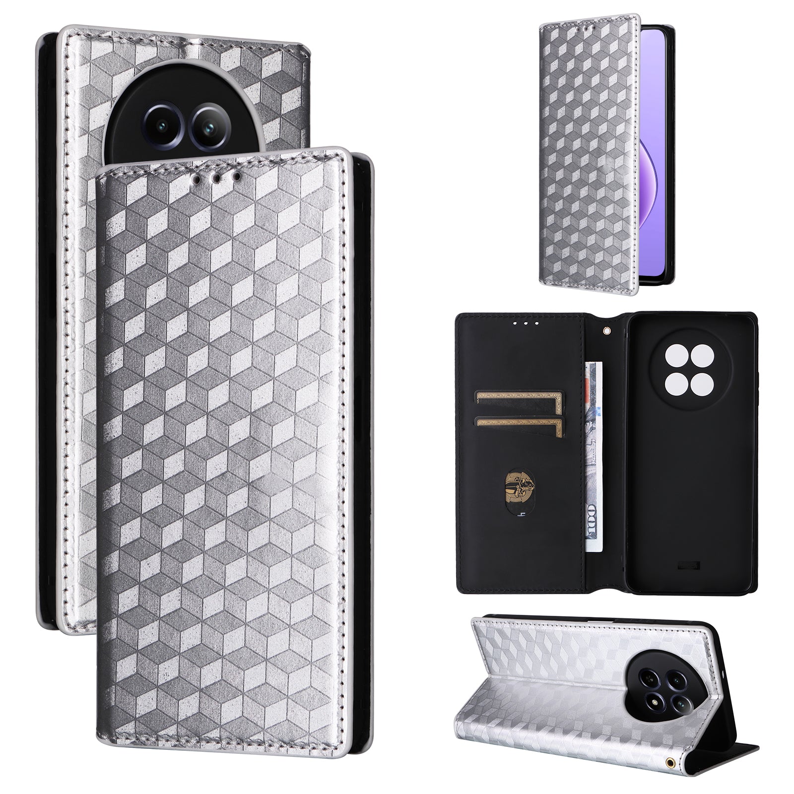 For Realme 12 / 12x 5G Case Anti-Scratch Rhombus Imprinting Leather Phone Cover