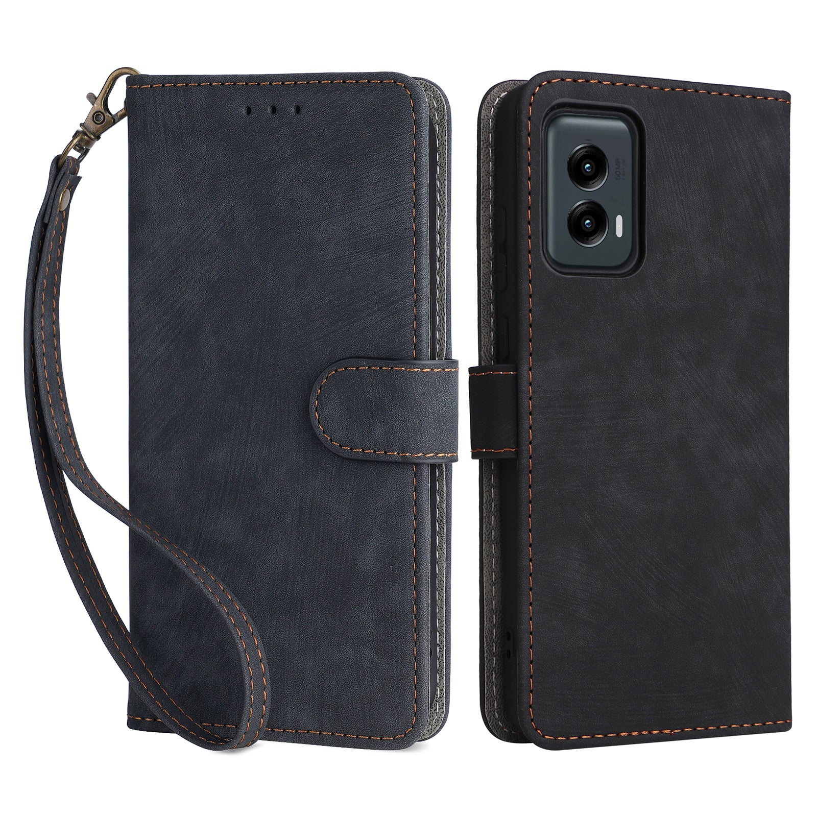 For Motorola Moto G Stylus 5G (2024) Case with Wrist Strap Leather Wallet Flip Phone Case RFID Blocking