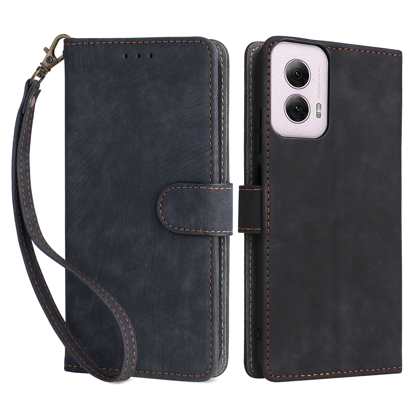 For Motorola Moto G Power (2024) Case RFID Blocking Leather Flip Phone Cover with Wrist Strap