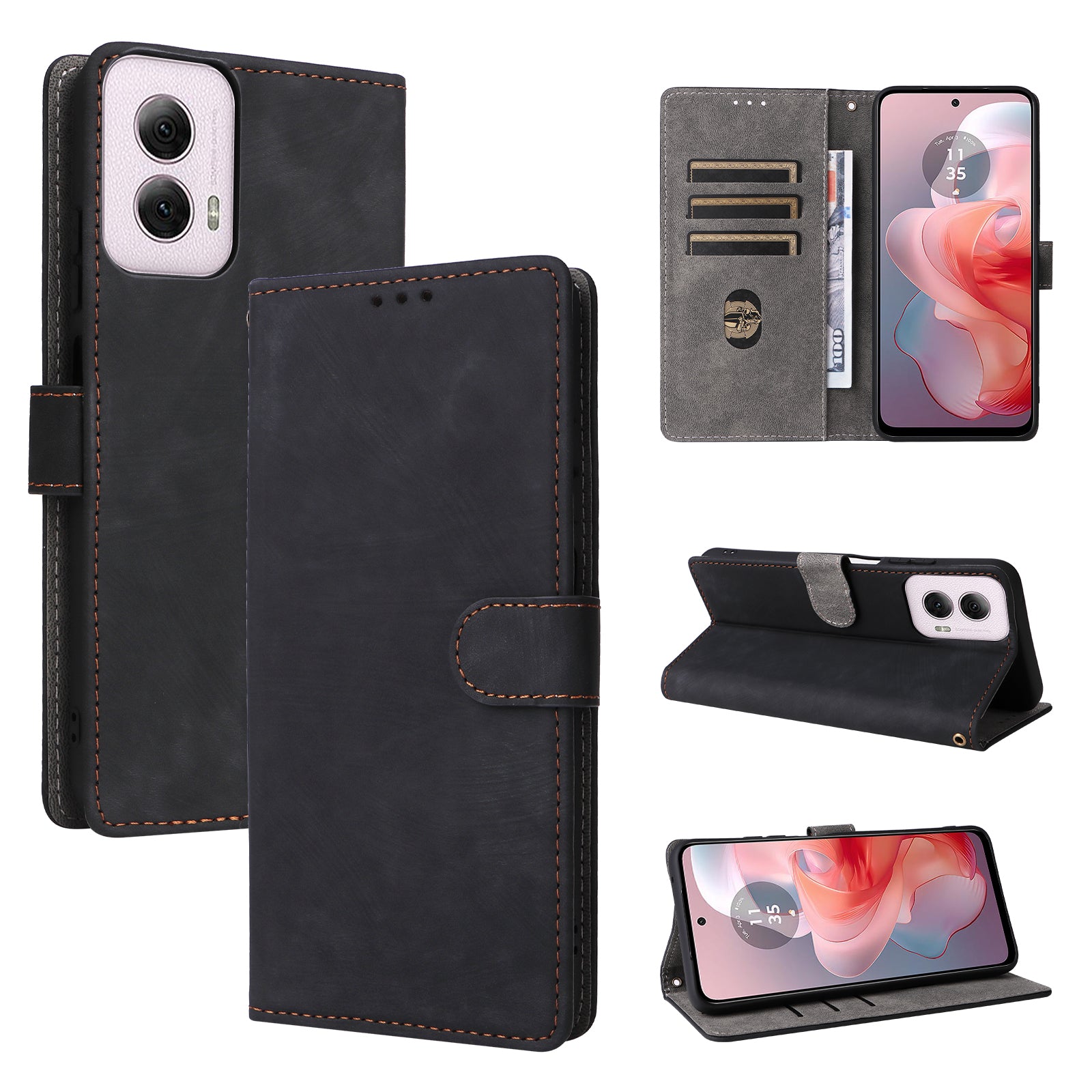 For Motorola Moto G Power (2024) Case RFID Blocking Leather Flip Phone Cover with Wrist Strap