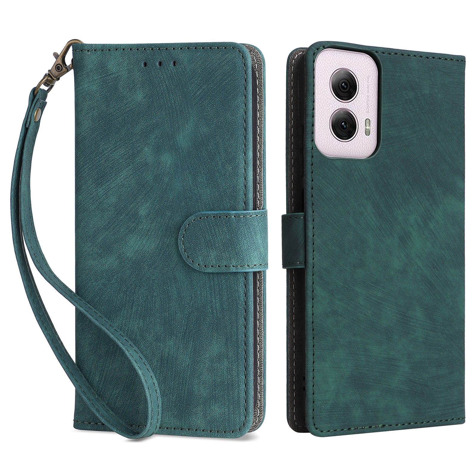 For Motorola Moto G Power (2024) Case RFID Blocking Leather Flip Phone Cover with Wrist Strap